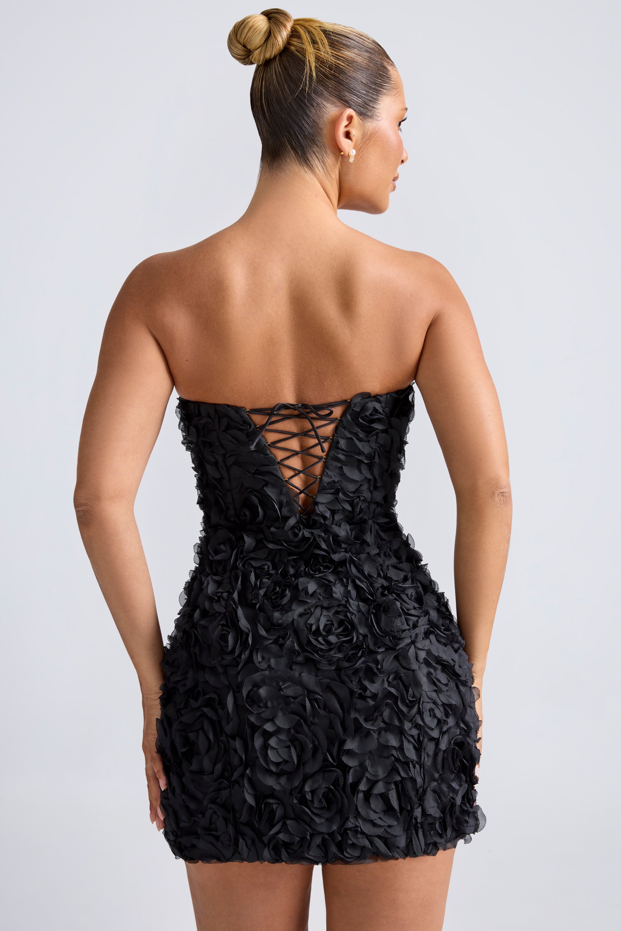 Azaelea Floral-Appliqu Bandeau A-Line Mini Dress in Black | Oh Polly Azaelea Floral-Appliqu Bandeau A-Line Mini Dress in Black | Oh Polly