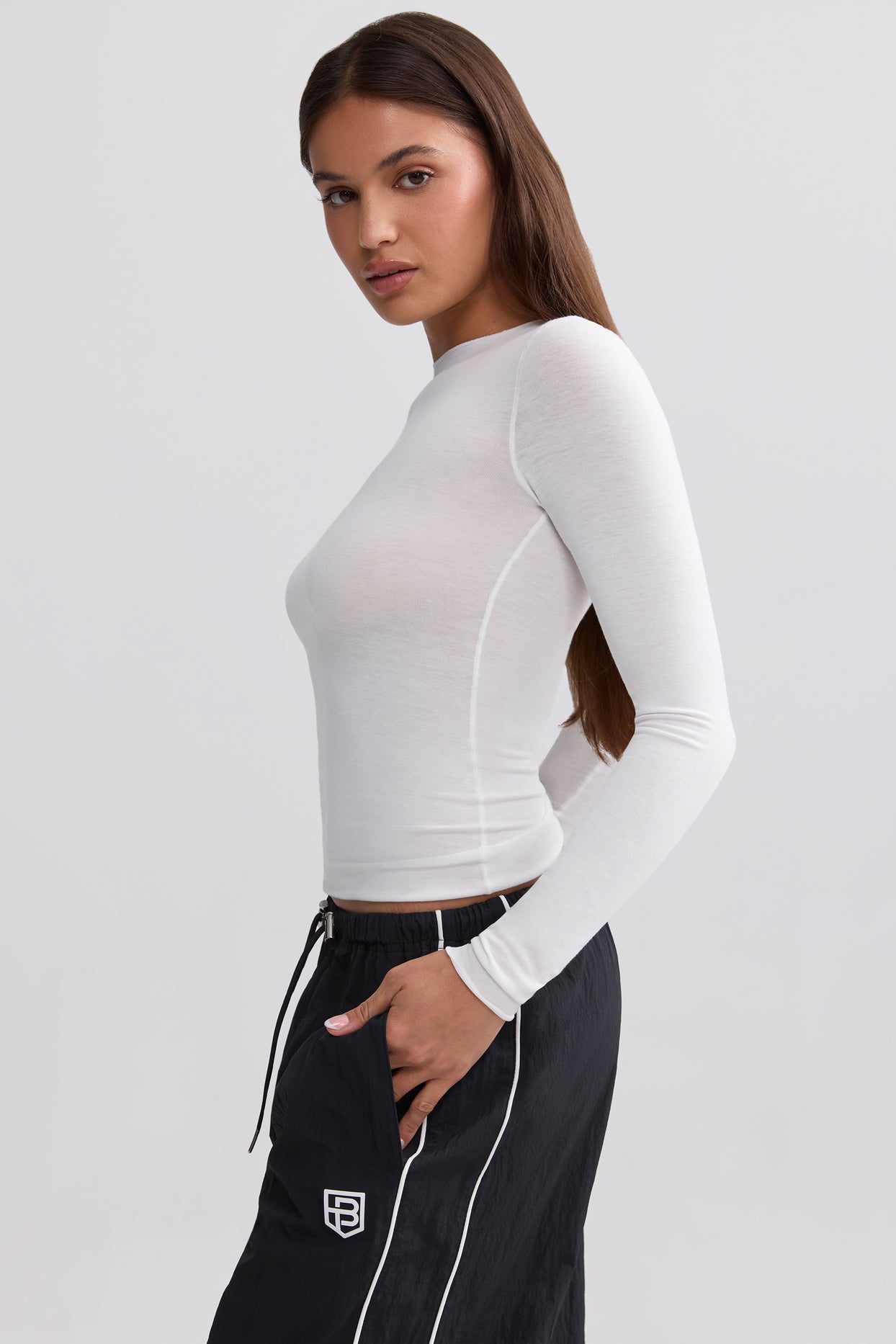 Sheer Long-Sleeve Top in White