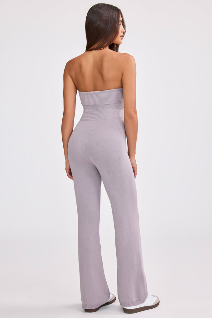 Bandeau Kick Flare Chunky Knit Jumpsuit in Dusty Lavender