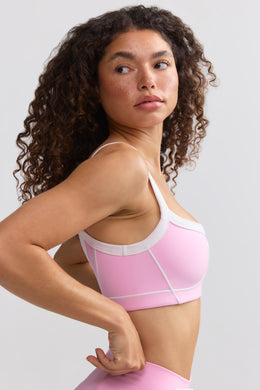 Soft Active Contrast-Trim Sports Bra in Baby Pink