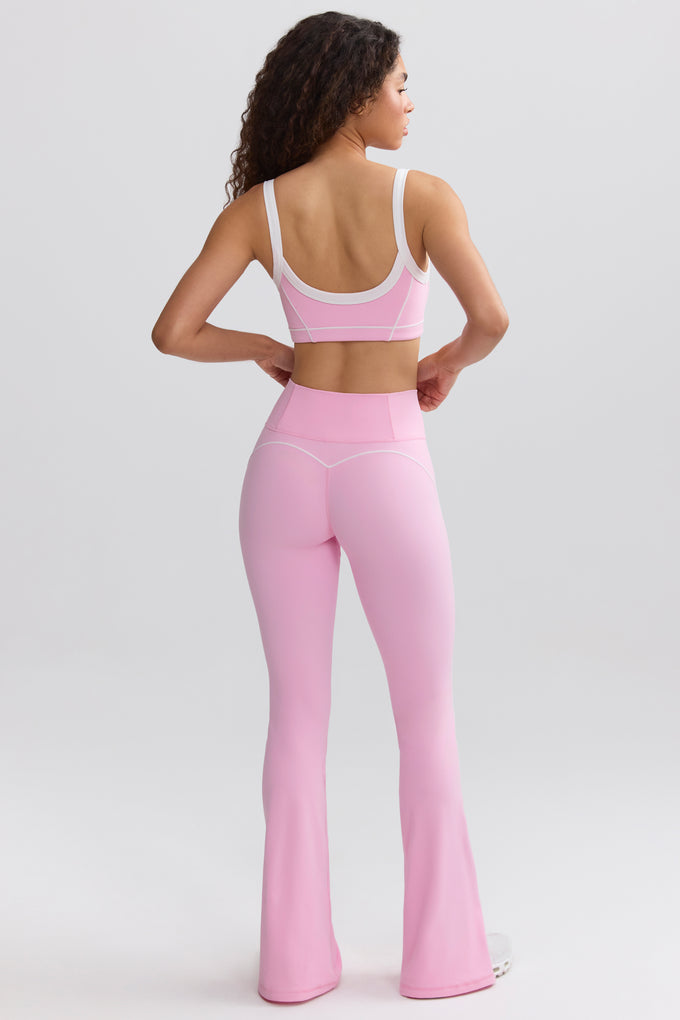Soft Active Contrast-Trim Flared Trousers in Baby Pink