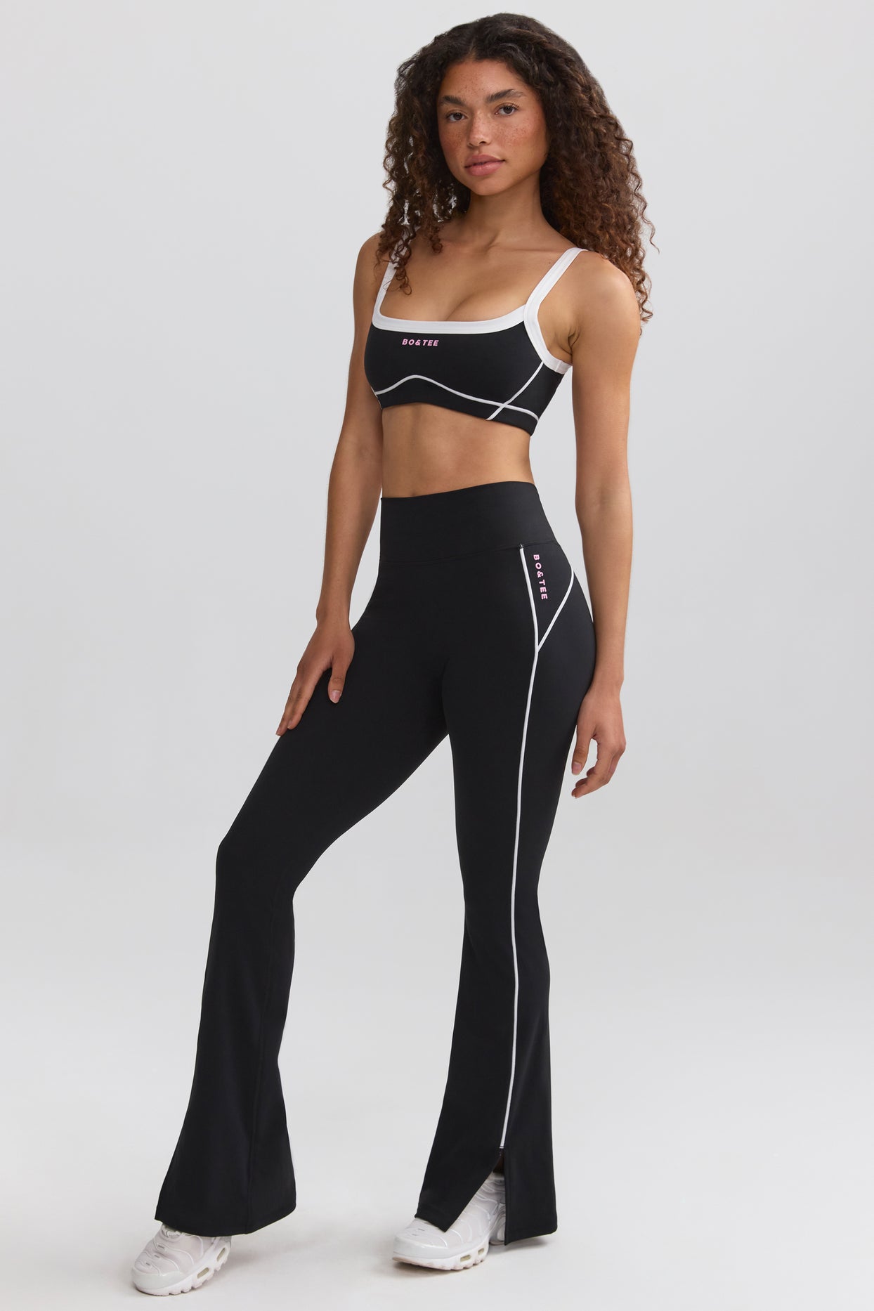 Soft Active Contrast-Trim Flared Trousers in Black