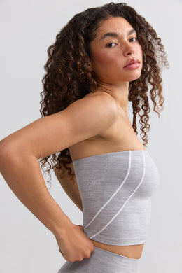 Soft Active Contrast-Trim Bandeau Top in Ice Grey