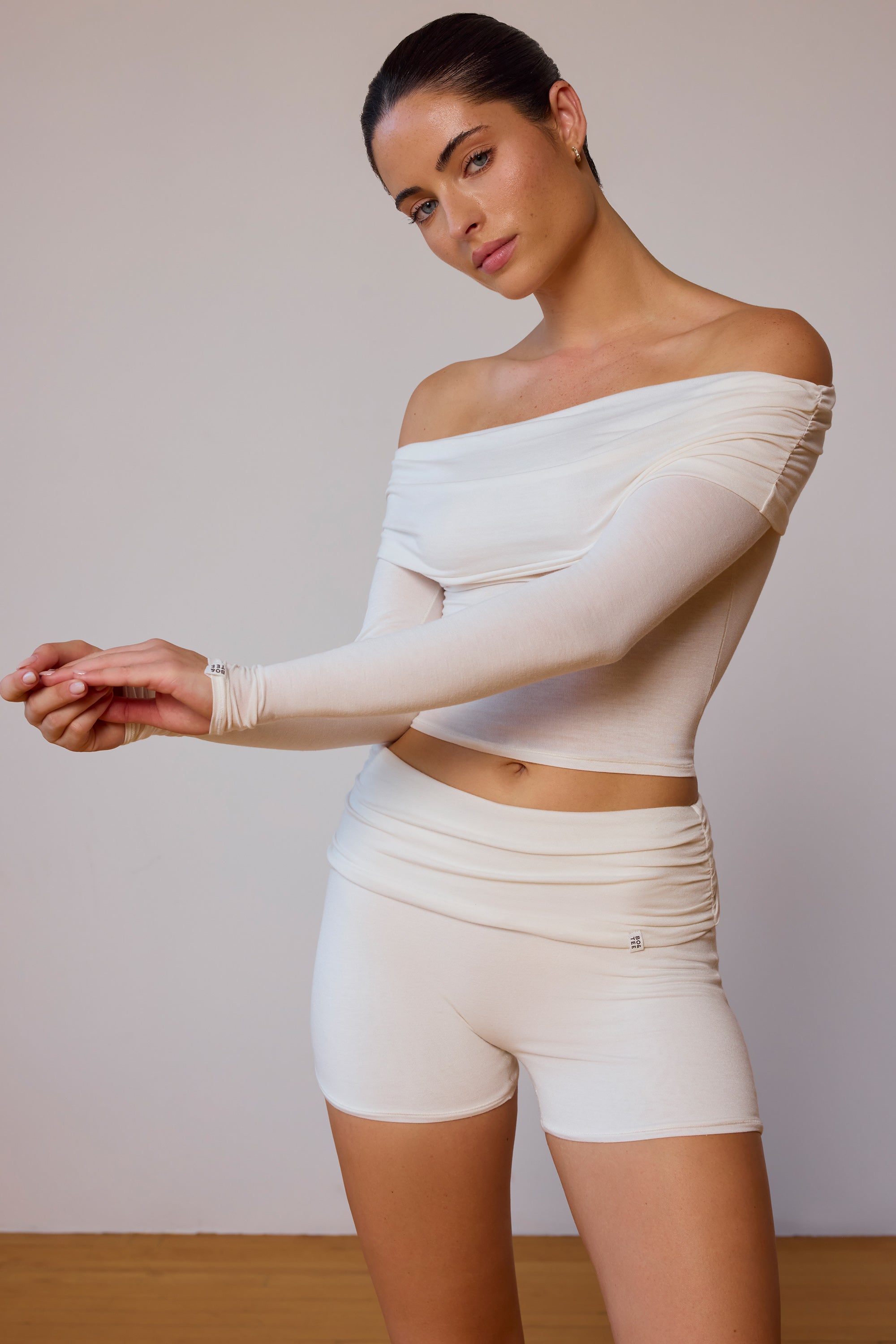 Fold-Over Mini Shorts in Soft White Oh Polly