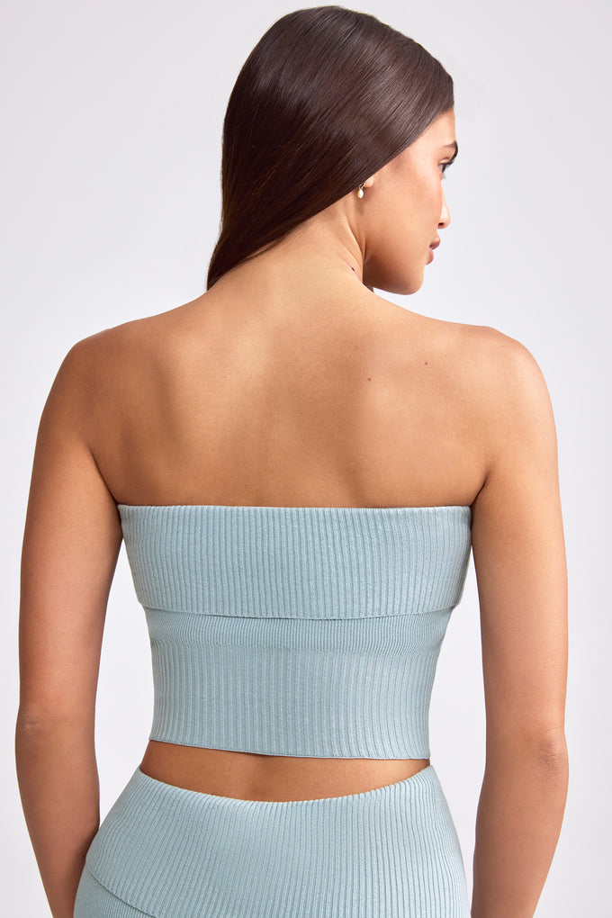 Bandeau Chunky Knit Crop Top in Dusty Teal