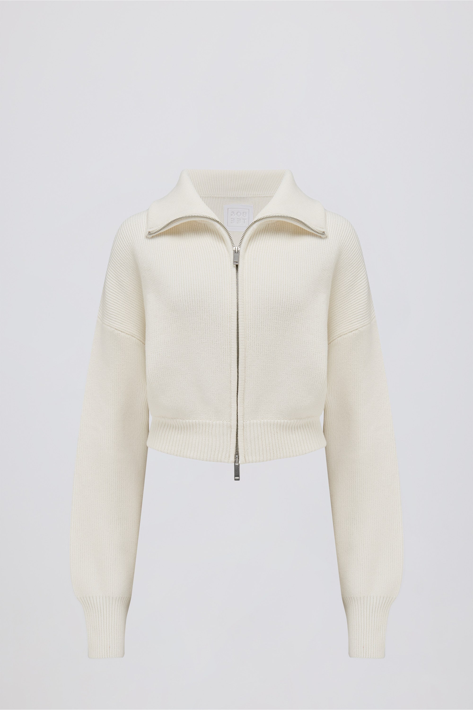 Ribbed-Knit Cropped Zip-Up Sweatshirt in Ivory | Oh Polly