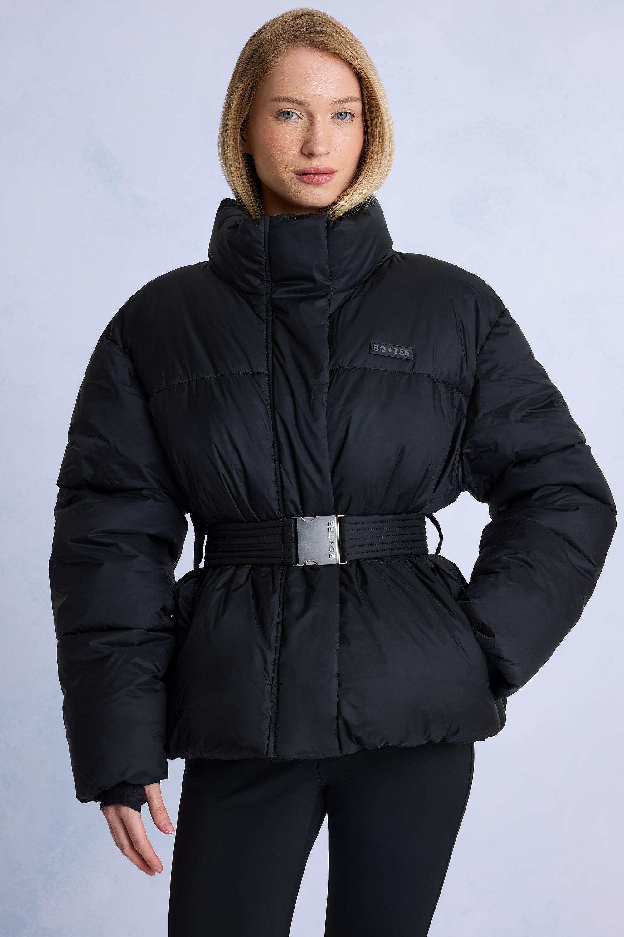 Waterproof Belted Oversized Ski Jacket in Black Bo+Tee – Oh Polly UK