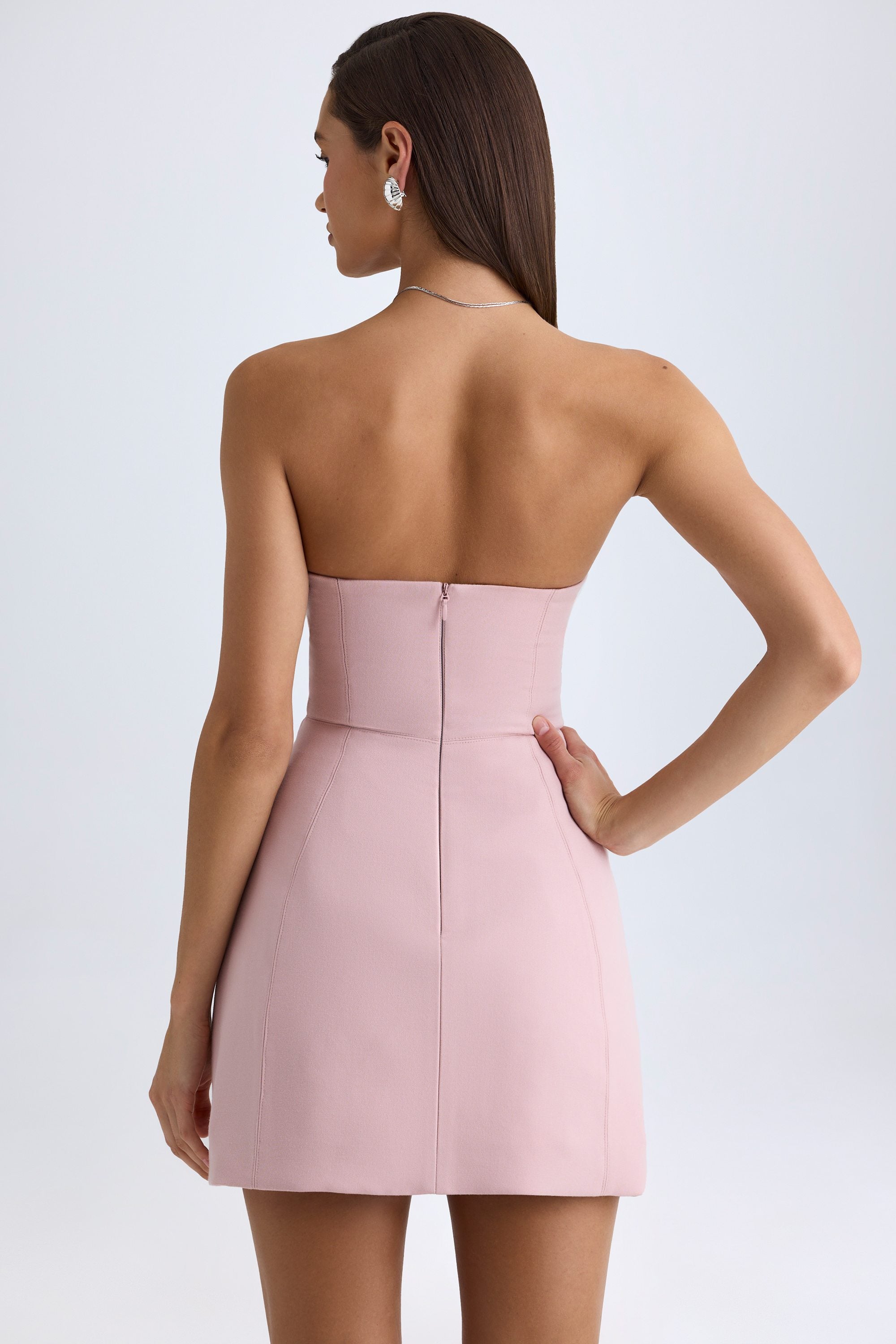 knee length dresses for ladies Arta Strapless Structured Tulip Mini Dress in Pink Mauve