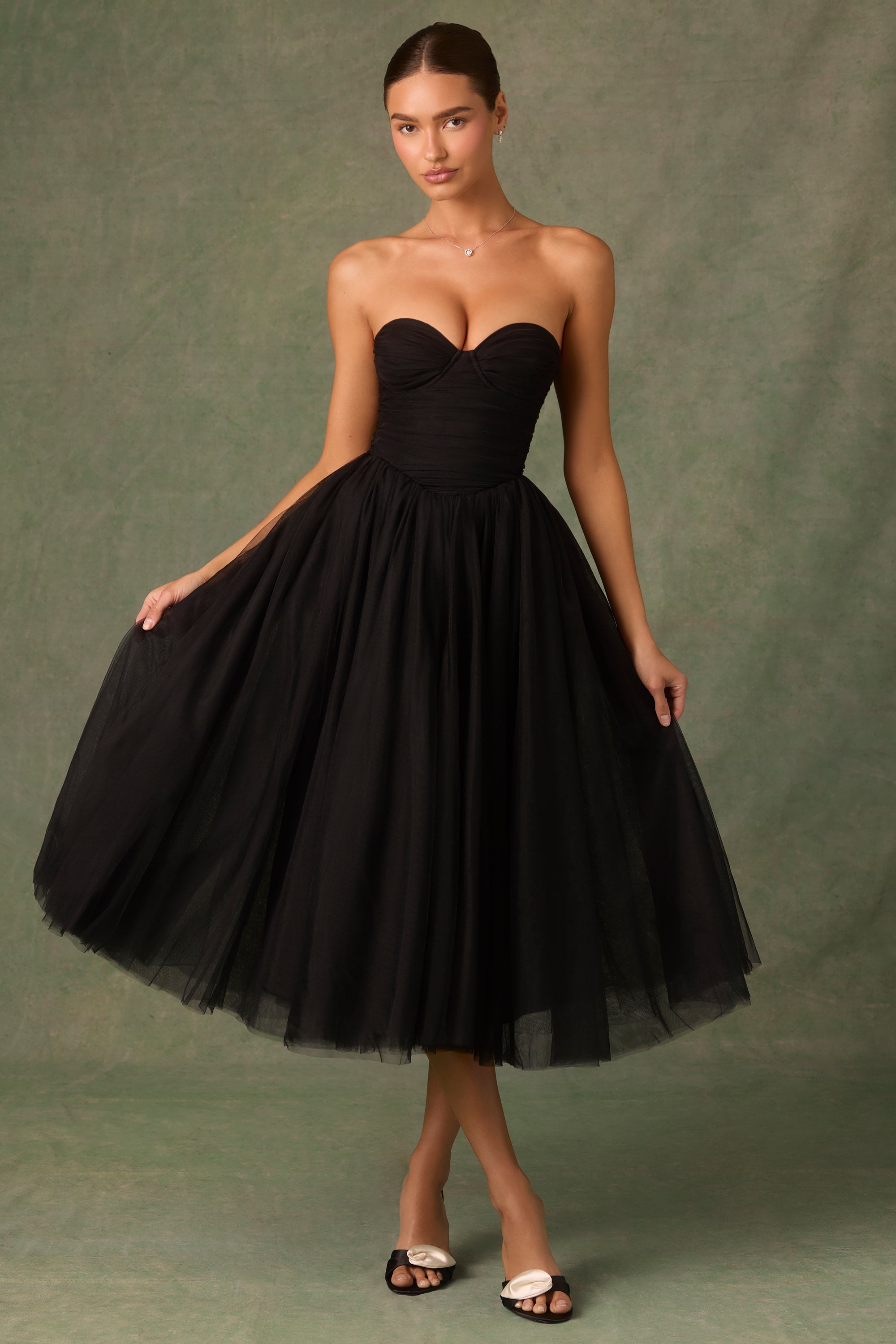 Cindy Tulle Corset Midaxi Dress in Black Oh Polly