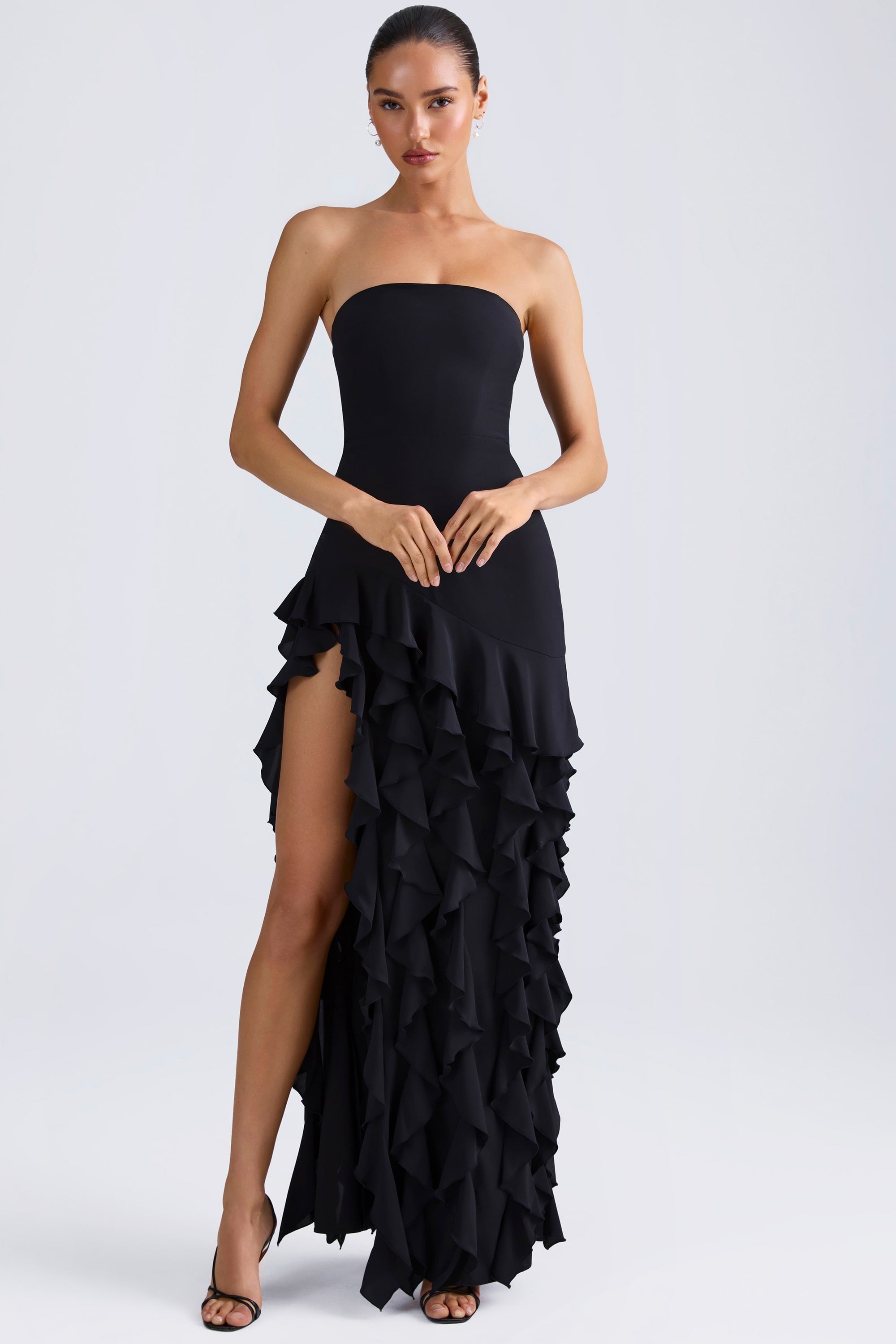 Gown Ruffle Jurk Zwart Diletta Ruffle-Trim Strapless Gown In Black
