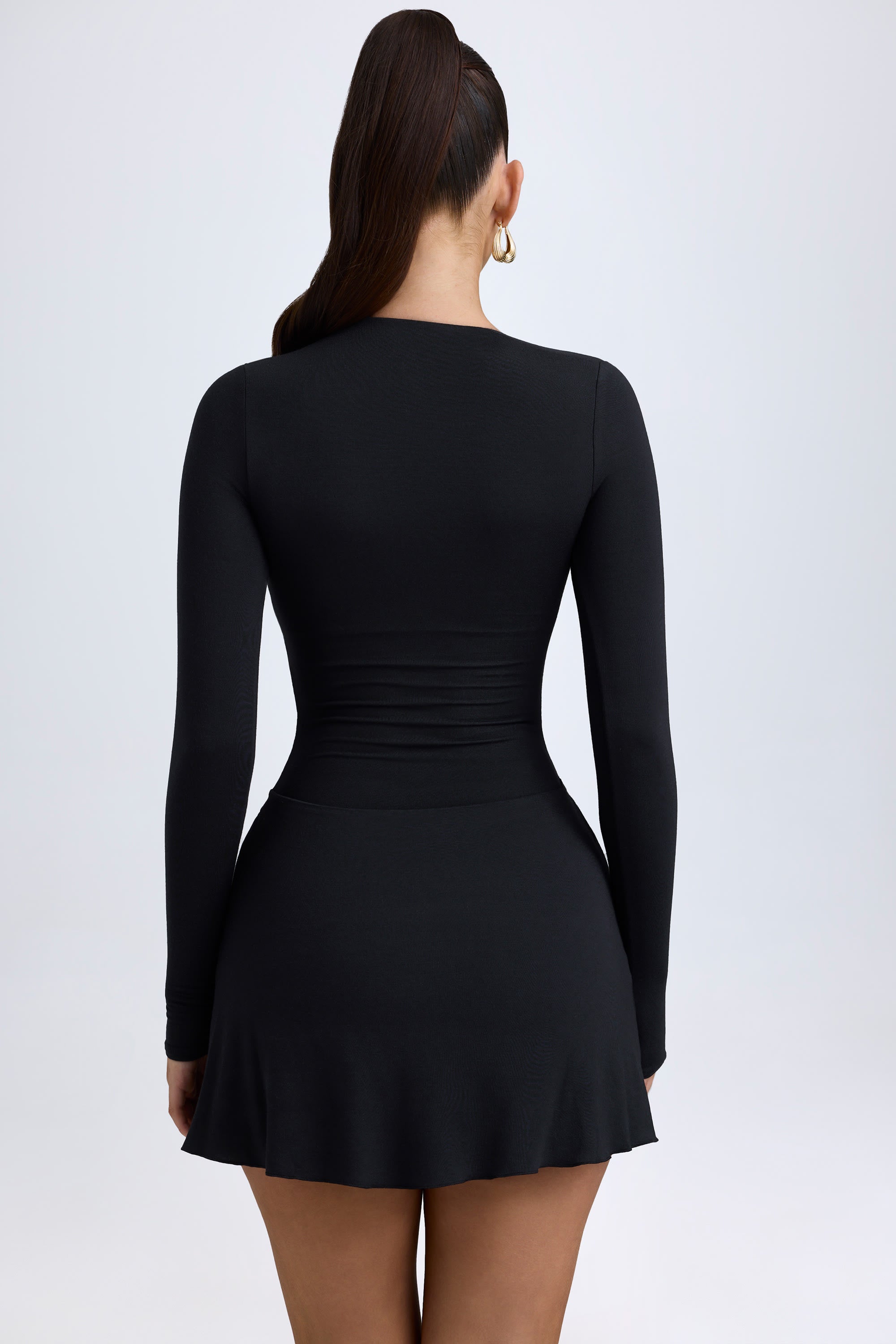 Dona Modal Asymmetric A-Line Mini Dress in Black – Oh Polly UK