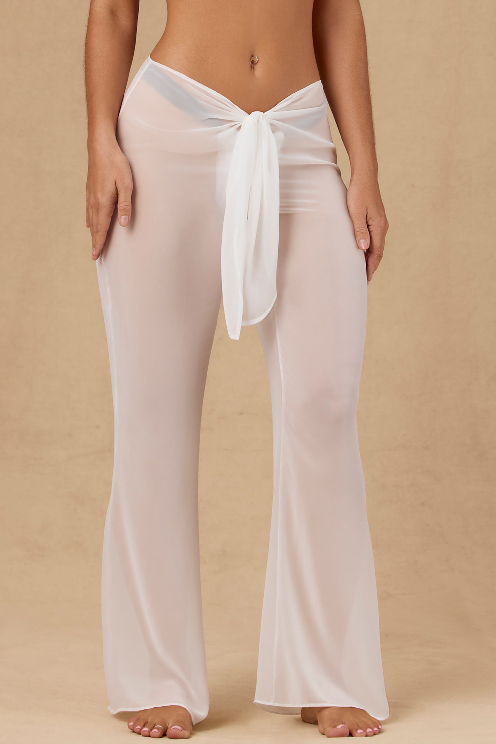 White Tie Front Bandeau Wide Leg Trouser Co-Ord - Roselia