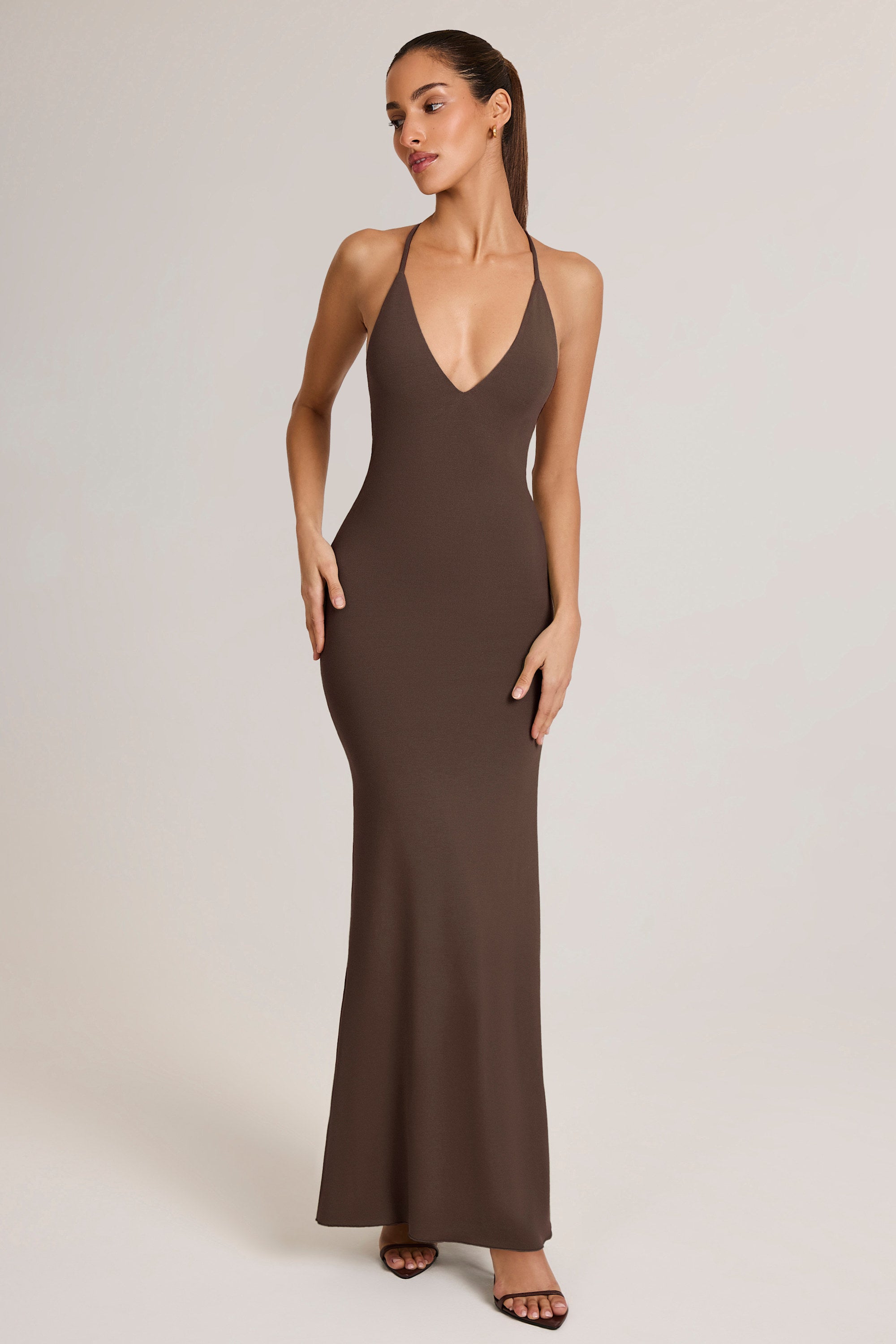 chinese dress ladies Tan Auric Deep Plunge Maxi Dress main image 1