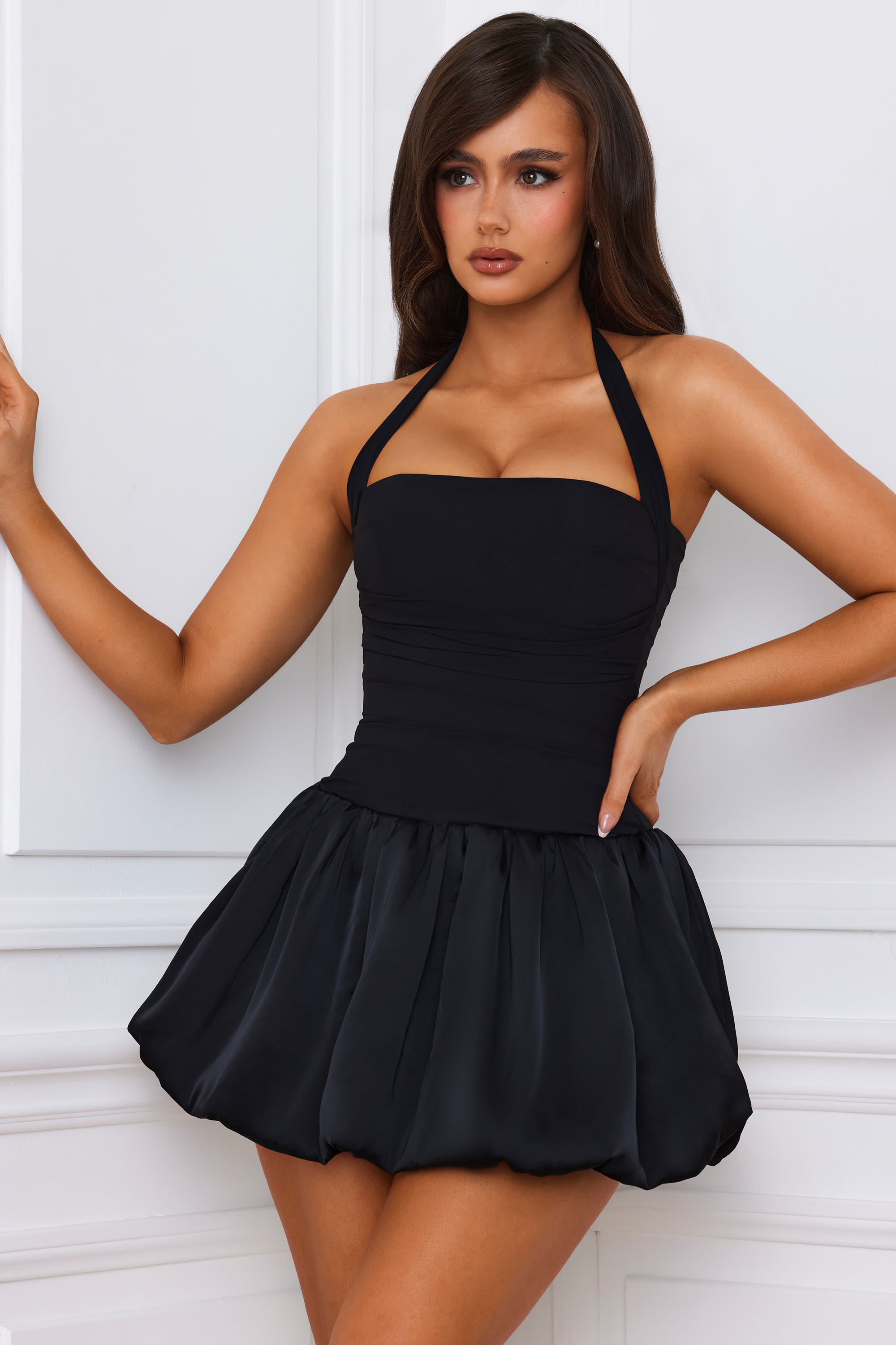 Ludmila Halterneck Lace-Up Bubble Hem Corset Micro Mini Dress in Black | Oh Polly Ludmila Halterneck Lace-Up Bubble Hem Corset Micro Mini Dress in Black | Oh Polly