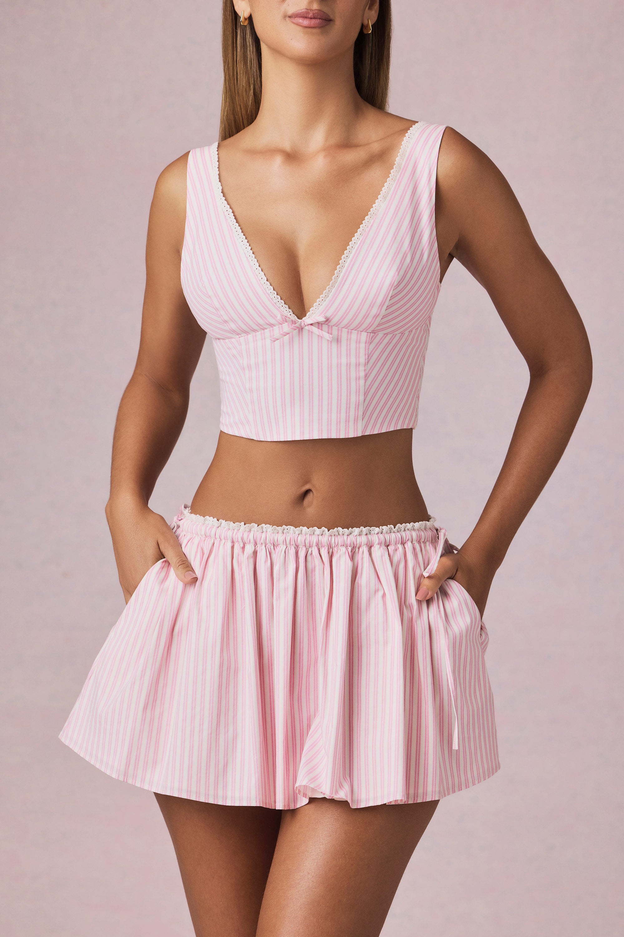 Solid & Striped Bow detail crop top Magda Bow-Detail Crop Top in Soft Mauve Stripe | Oh Polly main image 4
