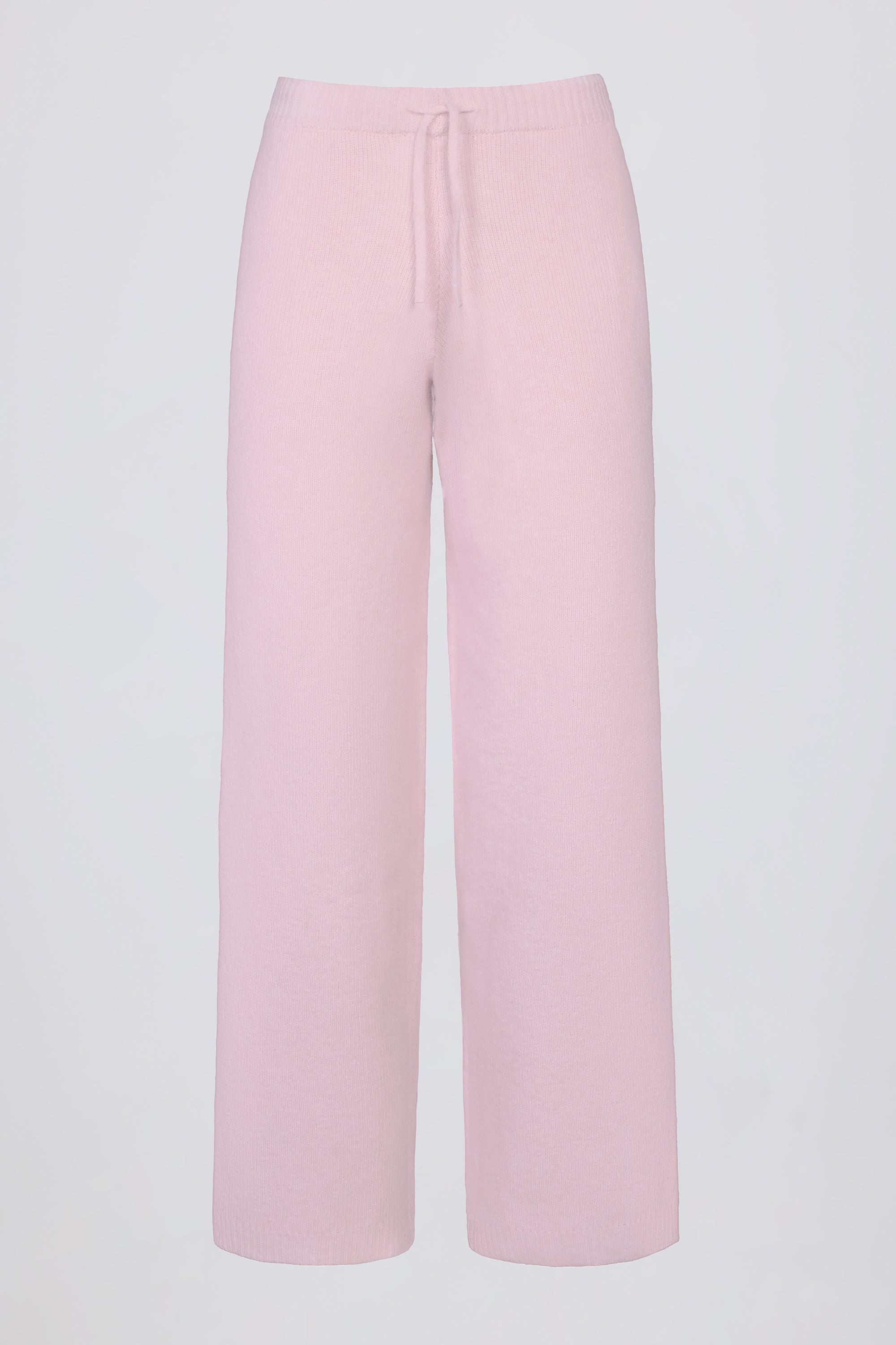 Knit Mid-Rise Wide-Leg Joggers in Soft Pink