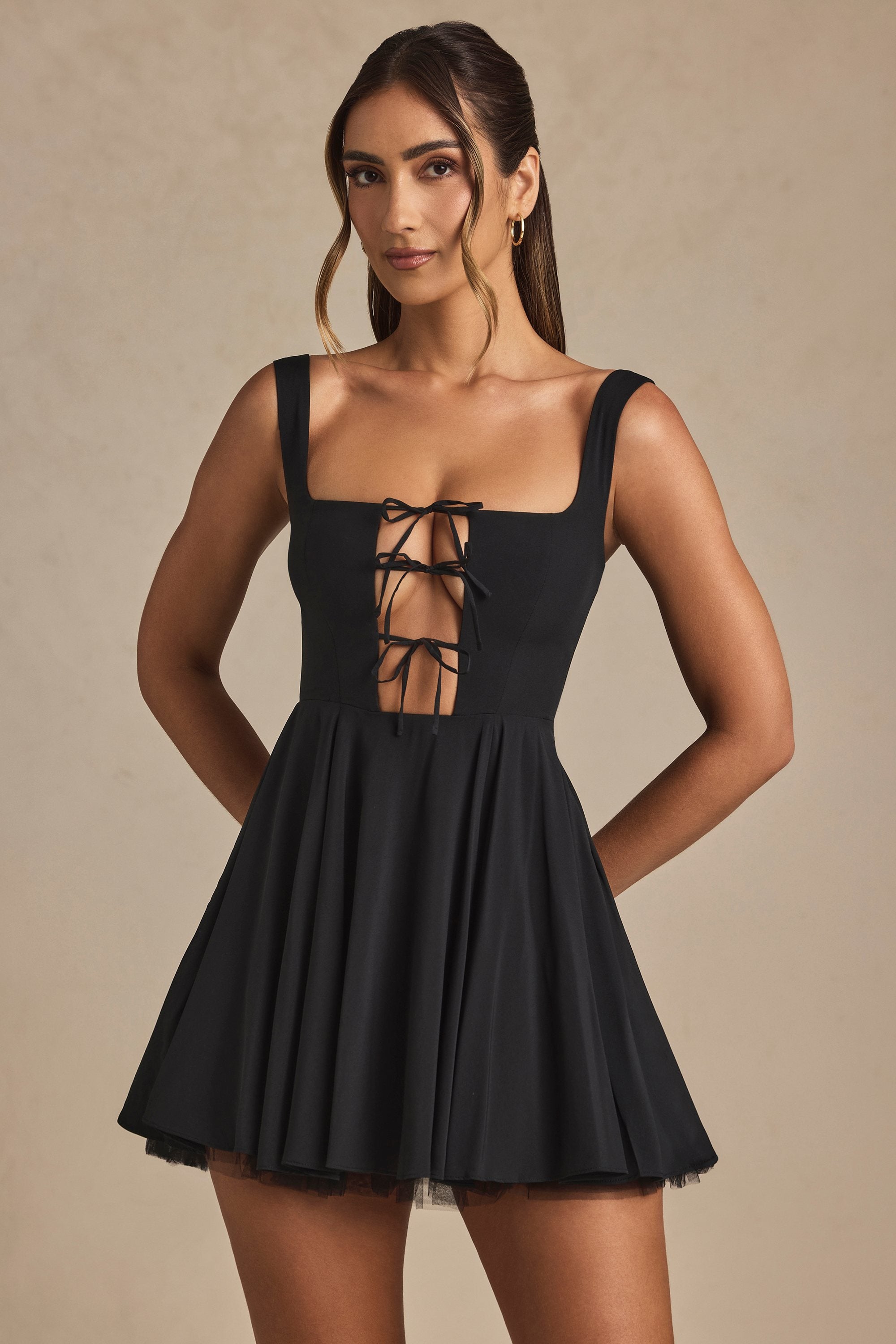 ワンピース ANDMARY Luna pleats mini dress Black ANDMARY】Luna pleats mini dress