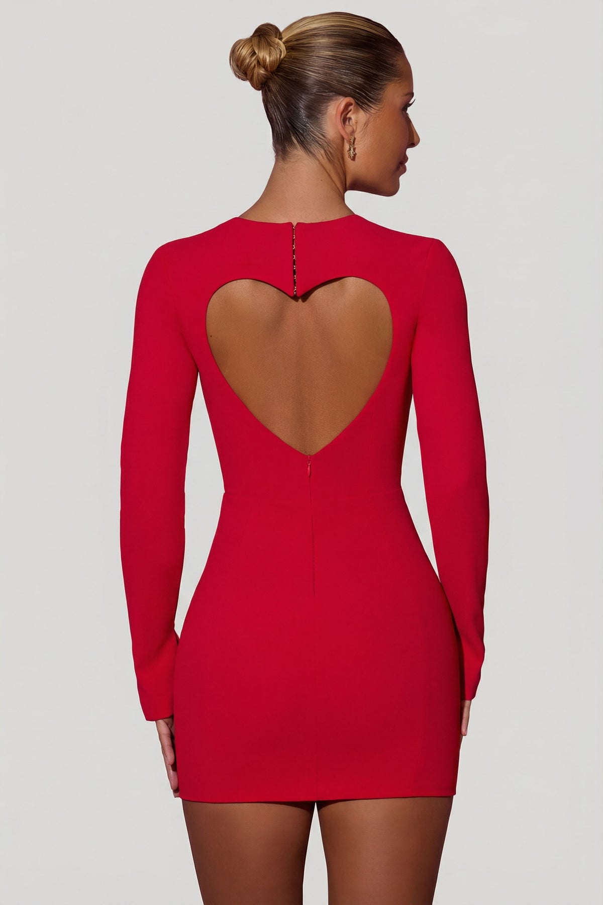 cut out heart back dress Cut-Out Heart-Detail Bodycon Mini in Red Knot MOB Feb 26 Color:Nocturnal Navy Brown Cocktail Dresses | Cotton/Polyester Unlined