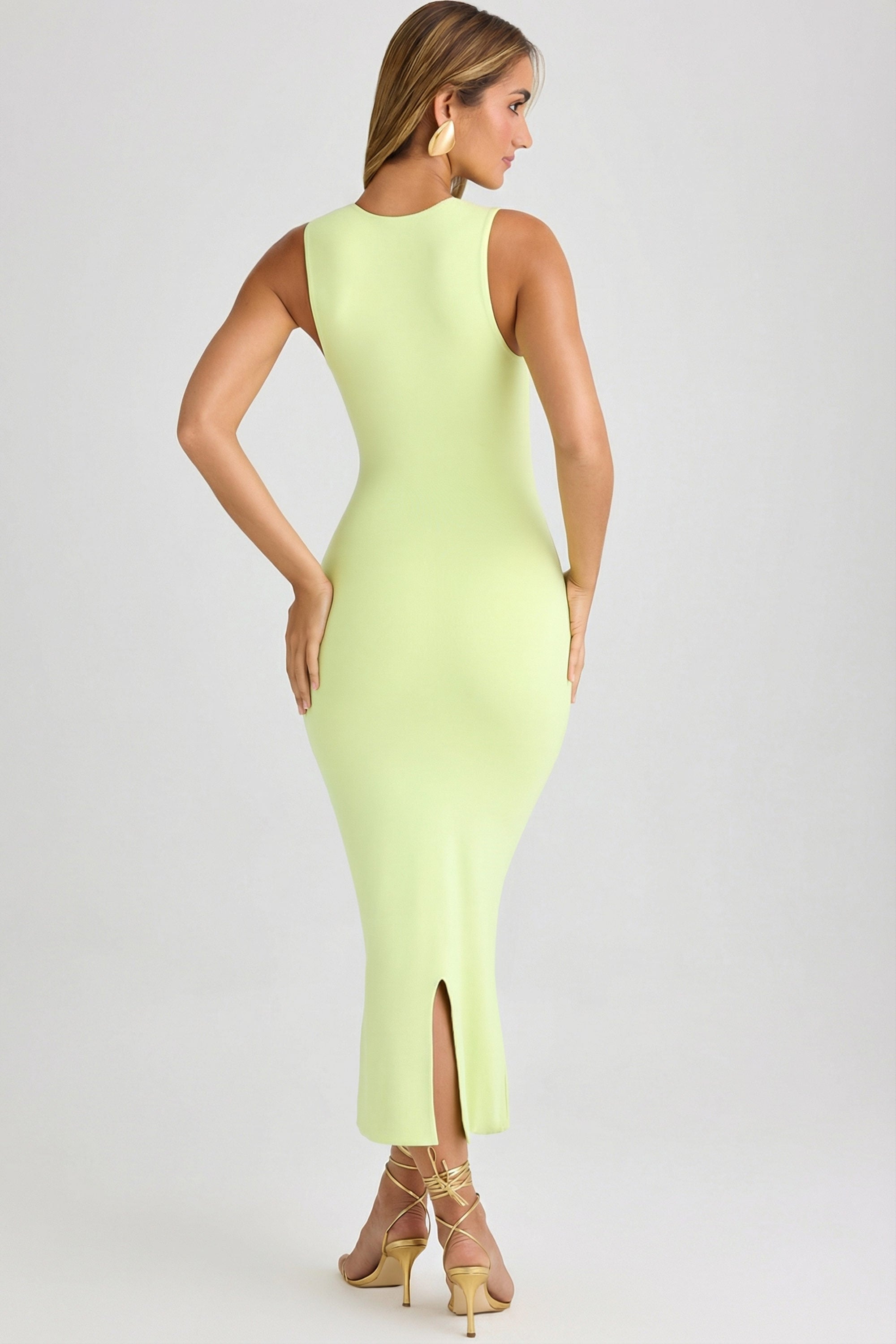 Ainslee Modal Square-Neck Midi Dress in Matcha Green