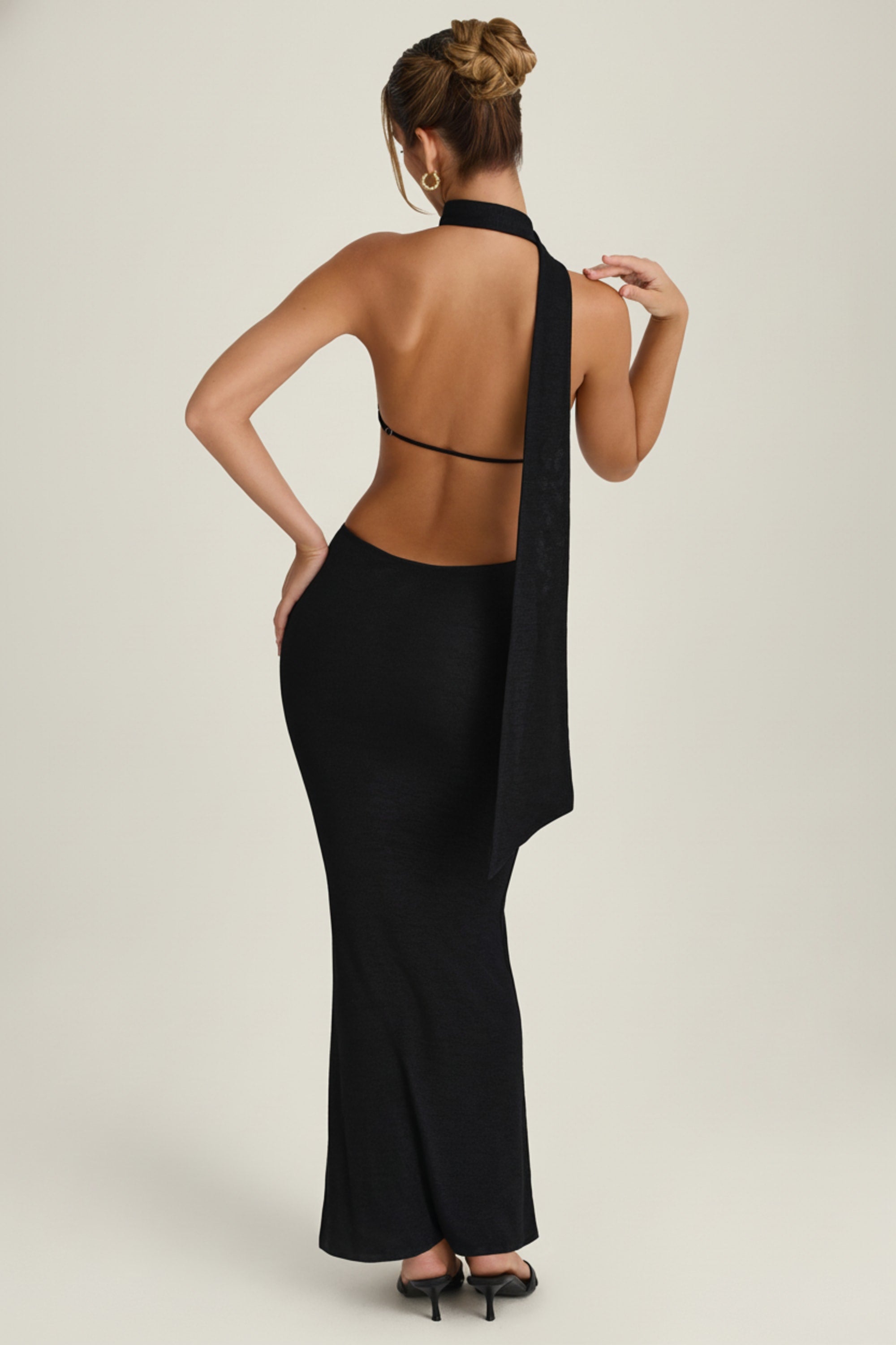 ANNEKA Scarf-Detail Cut-Out Halterneck Maxi Dress in Black | Oh Polly ANNEKA Scarf-Detail Cut-Out Halterneck Maxi Dress in Black | Oh Polly