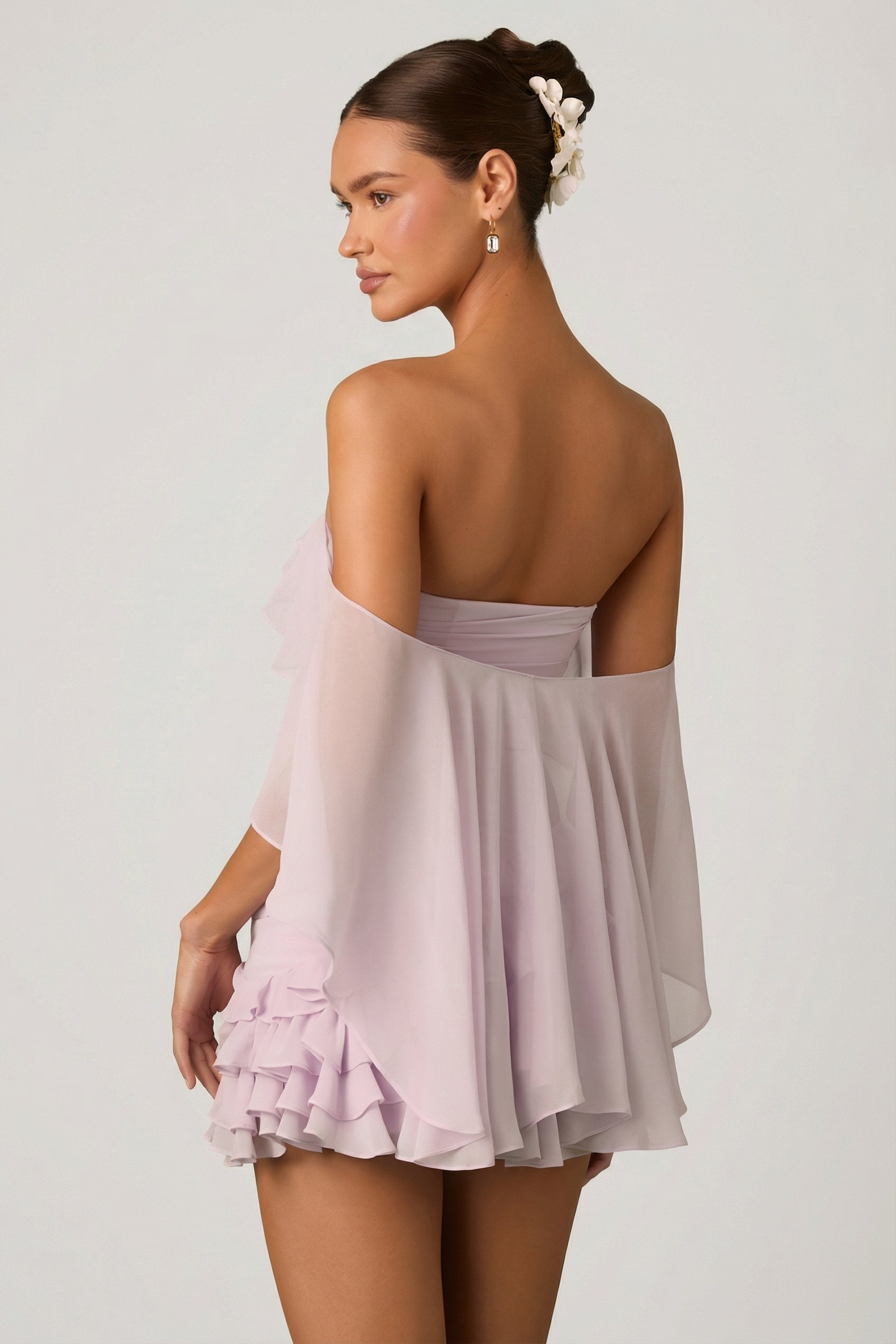 chinese dress ladies Off-Shoulder Cut-Out Mini Dress in Soft Lilac - XXL