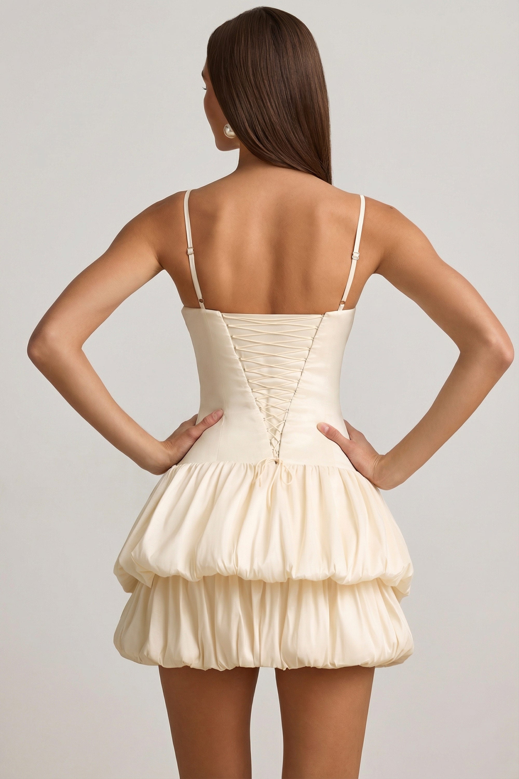 Clarice Layered Bubble Hem Corset Mini Dress in Ivory