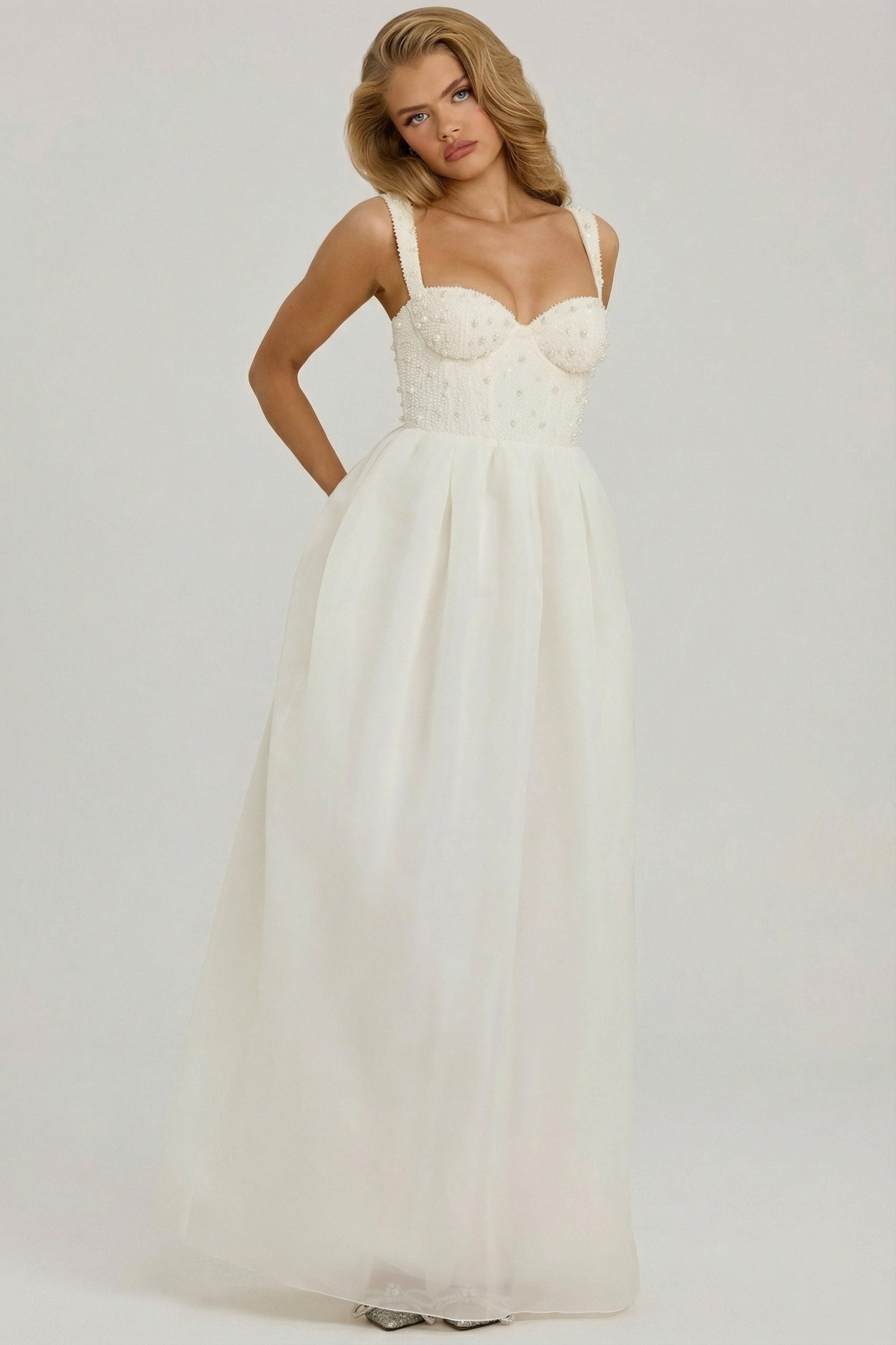 Embellished Corset Gown in White Embellished Corset Gown in White