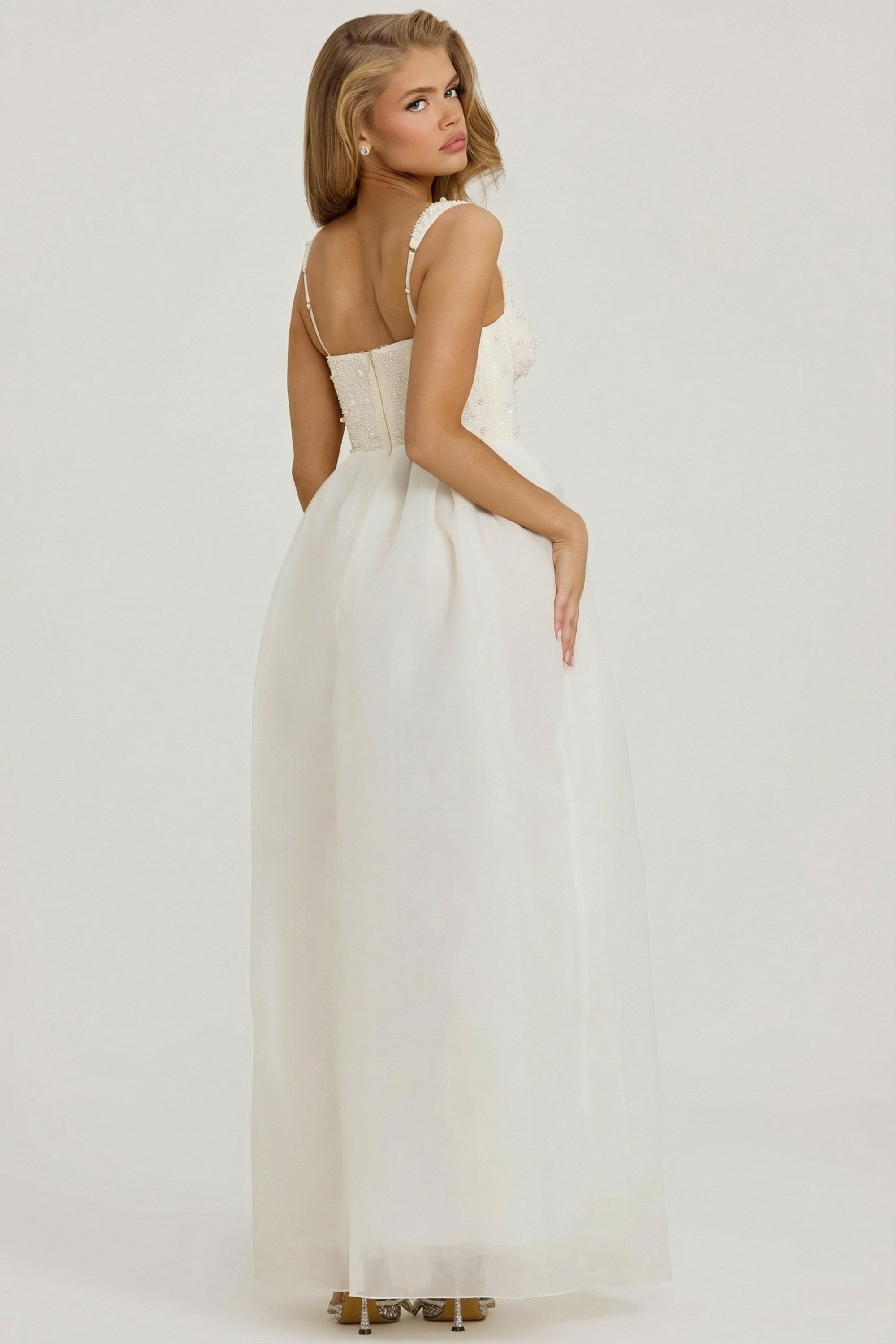 Delancey Embellished Corset Gown in White | Oh Polly