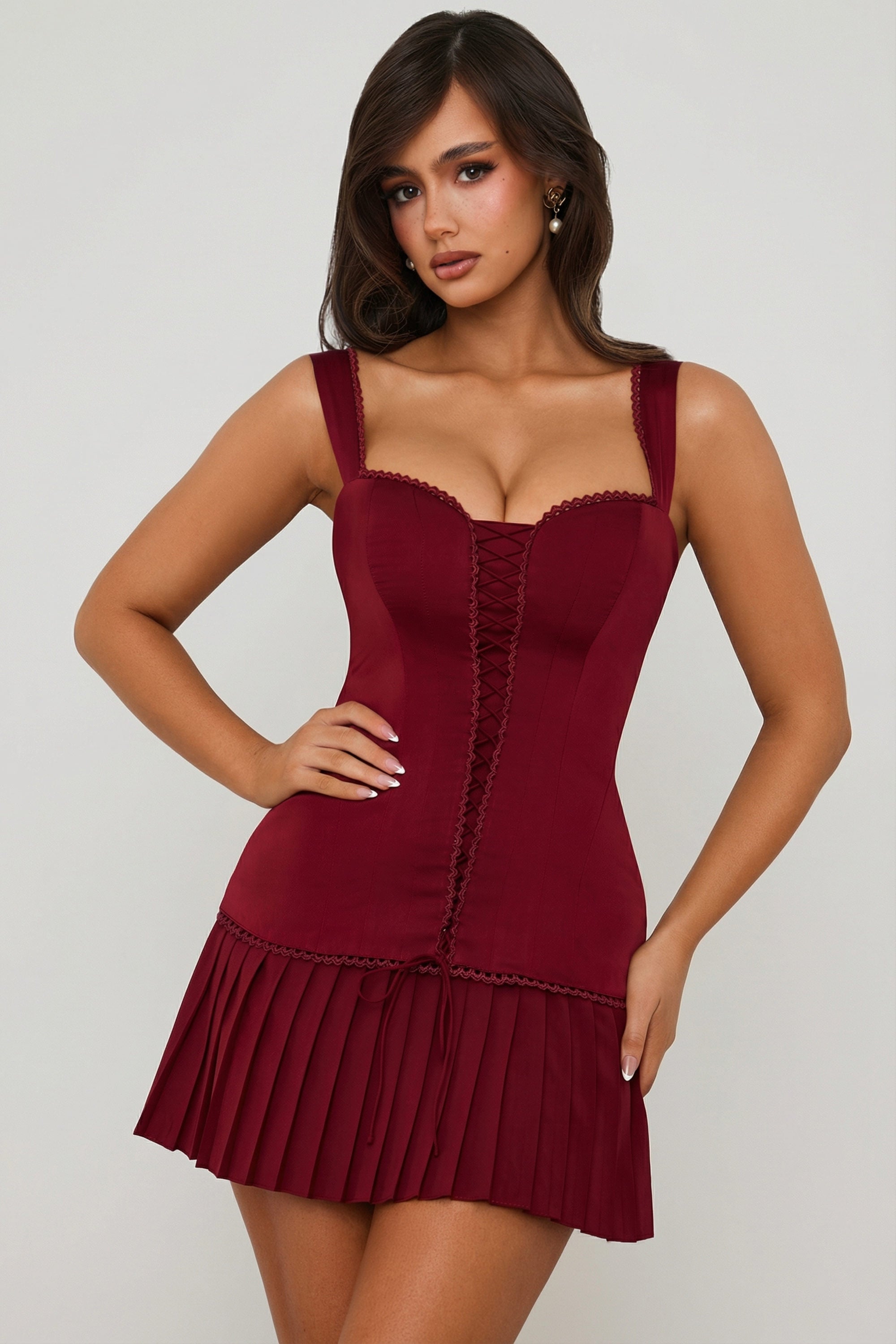 Evangeline Bow-Detail Lace-Up Corset Mini Dress in Berry Red | Oh Polly Evangeline Bow-Detail Lace-Up Corset Mini Dress in Berry Red | Oh Polly