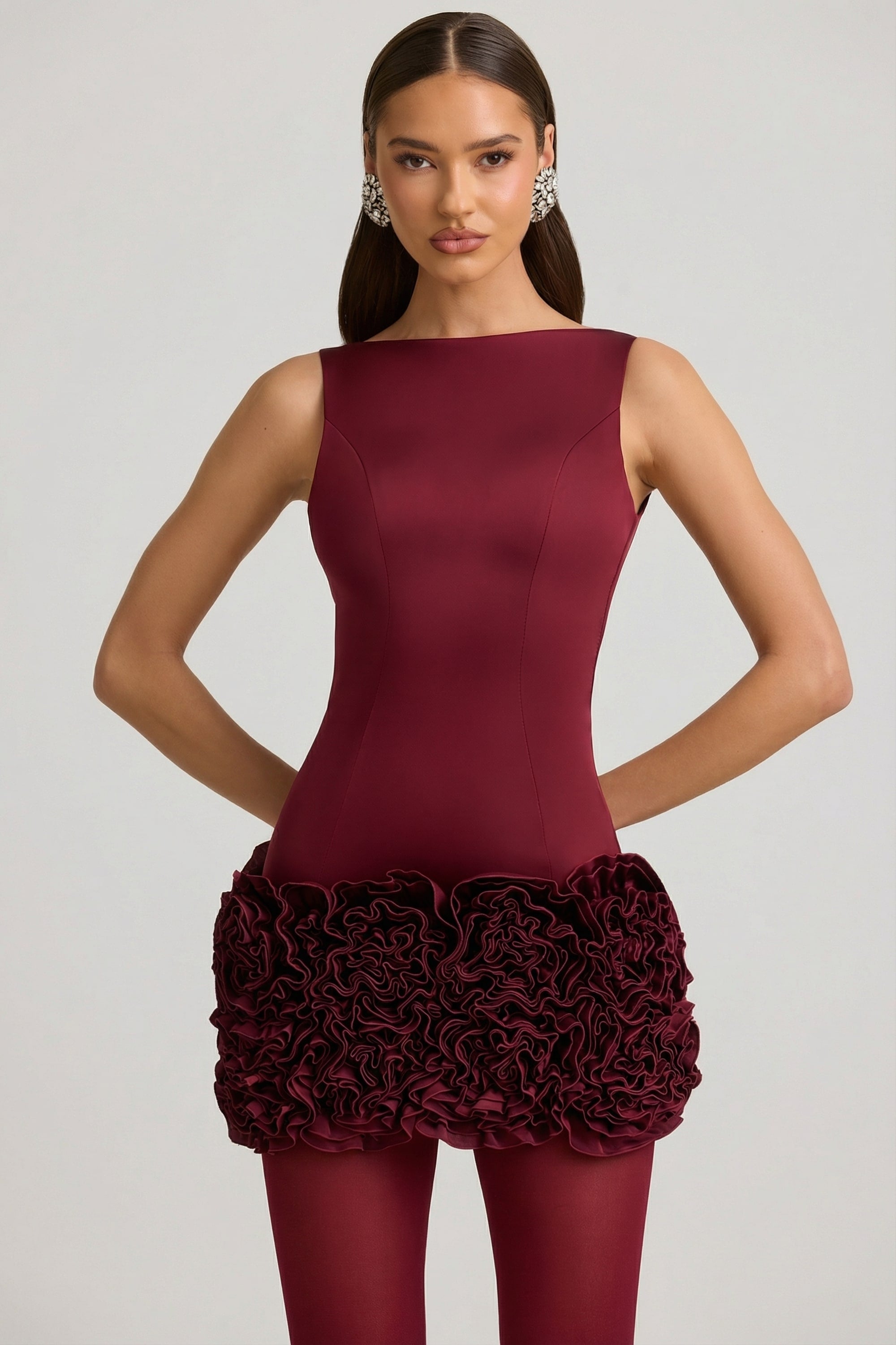 Florrie Appliqué Open-Back Mini Dress in Wine Red – Oh Polly UK