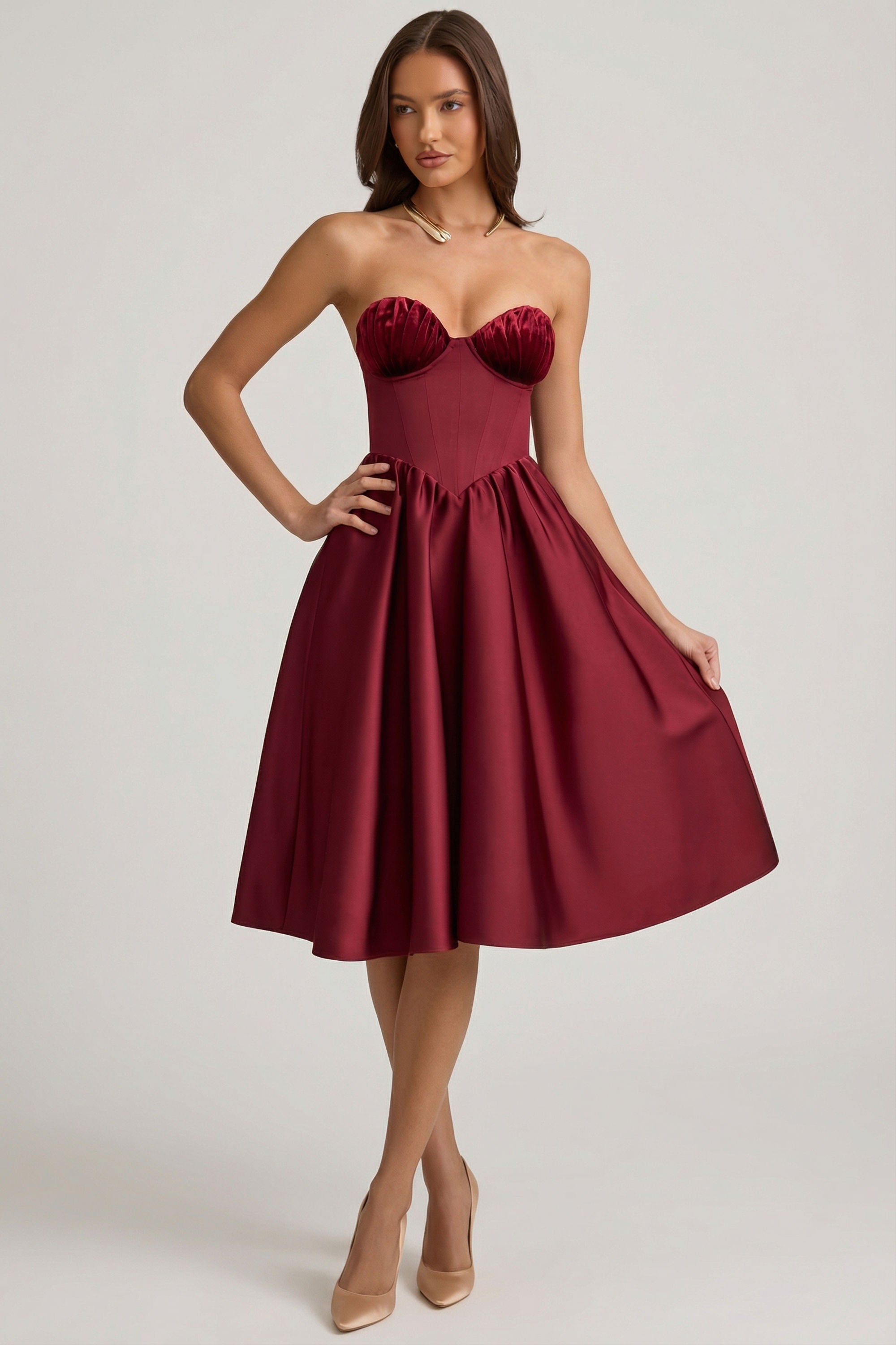 open lace back dress Deep Red Satin Bandeau Mini Dress