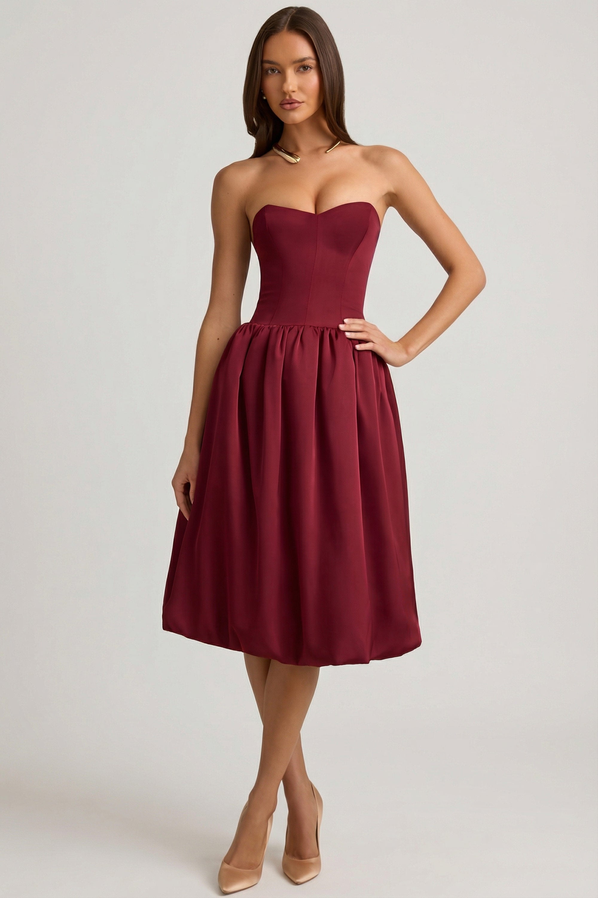 Gloriana Convertible Bow-Detail Bubble Hem Midaxi Dress in Wine Red | Oh Polly Gloriana Convertible Bow-Detail Bubble Hem Midaxi Dress in Wine Red | Oh Polly