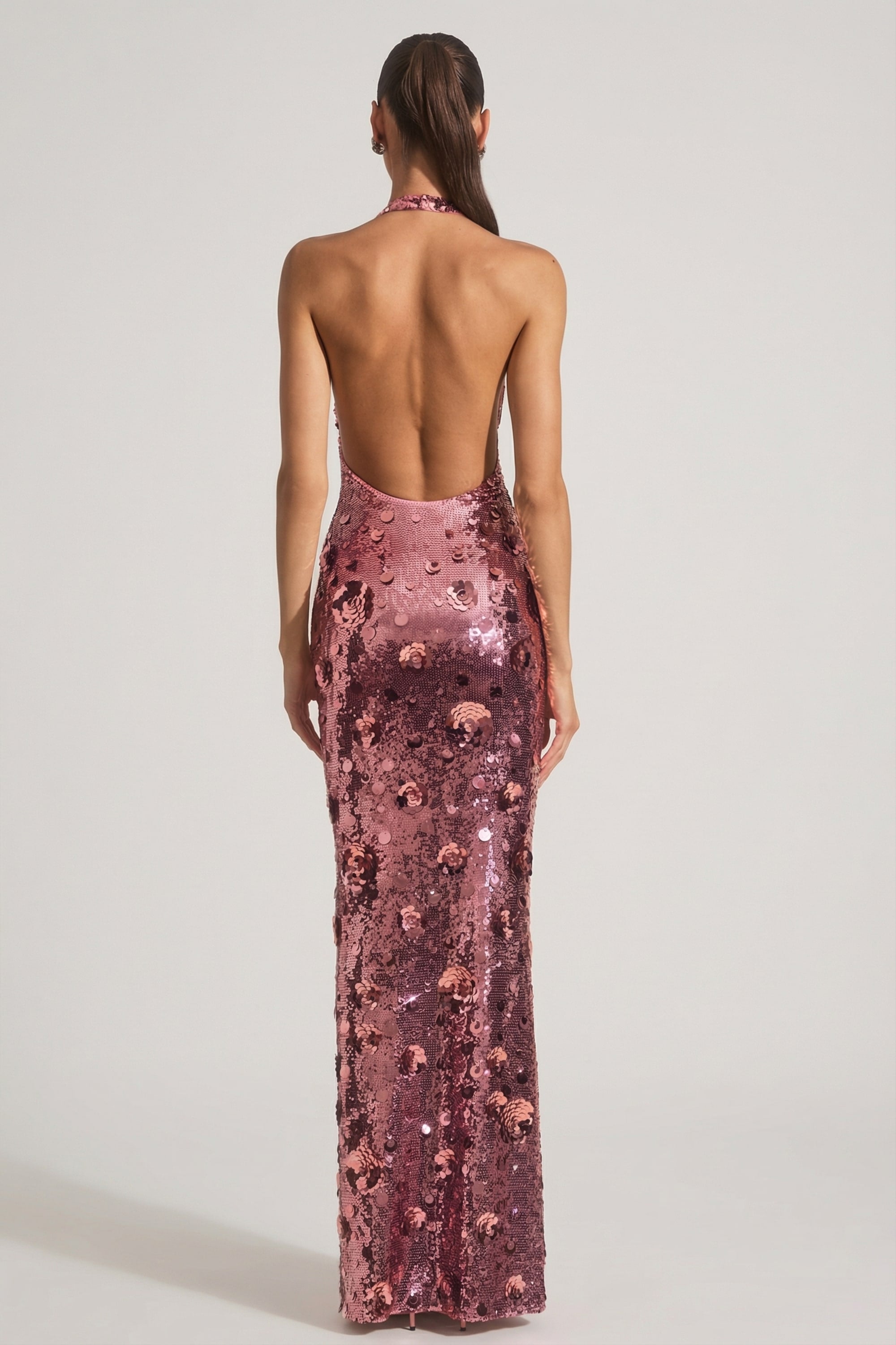 open lace back dress Goddiva Sequin Ombre Maxi Dress | Evening Gown main image 0