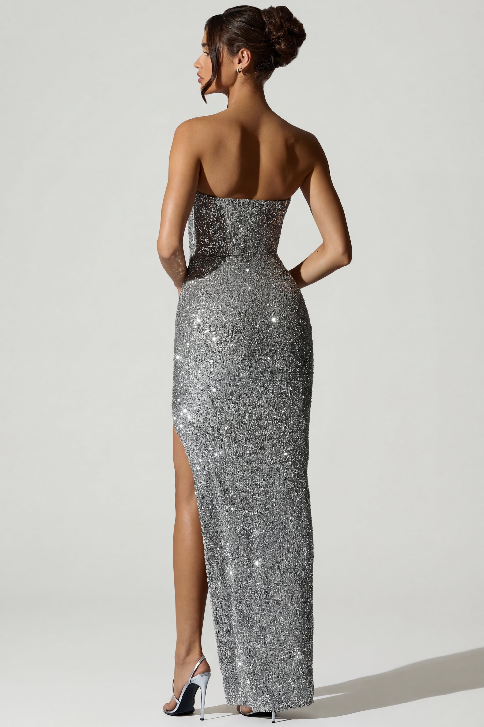 Jasella Embellished Corset Gown in Silver