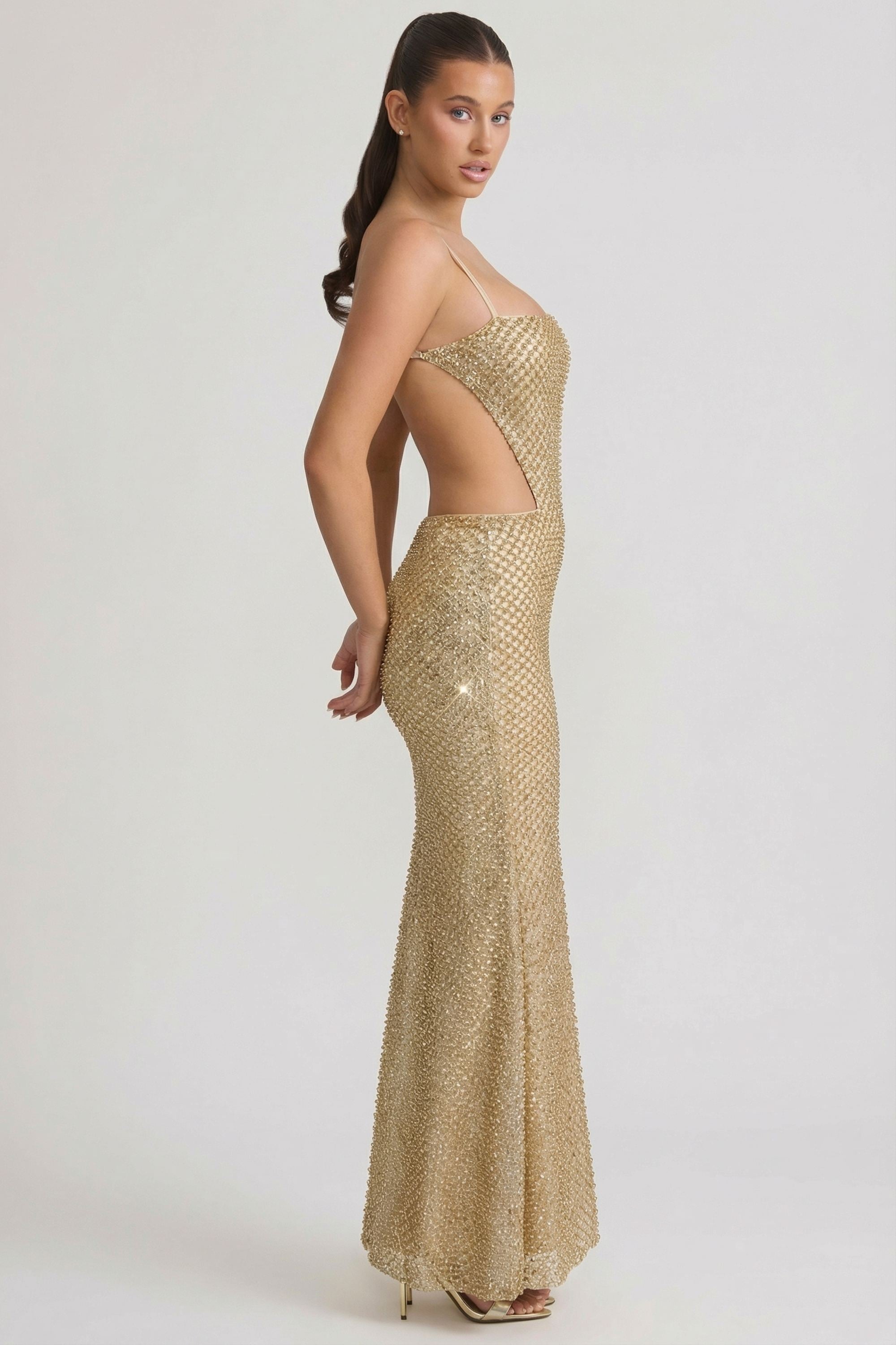 Katalia Embellished Cut-Out Gown in Gold