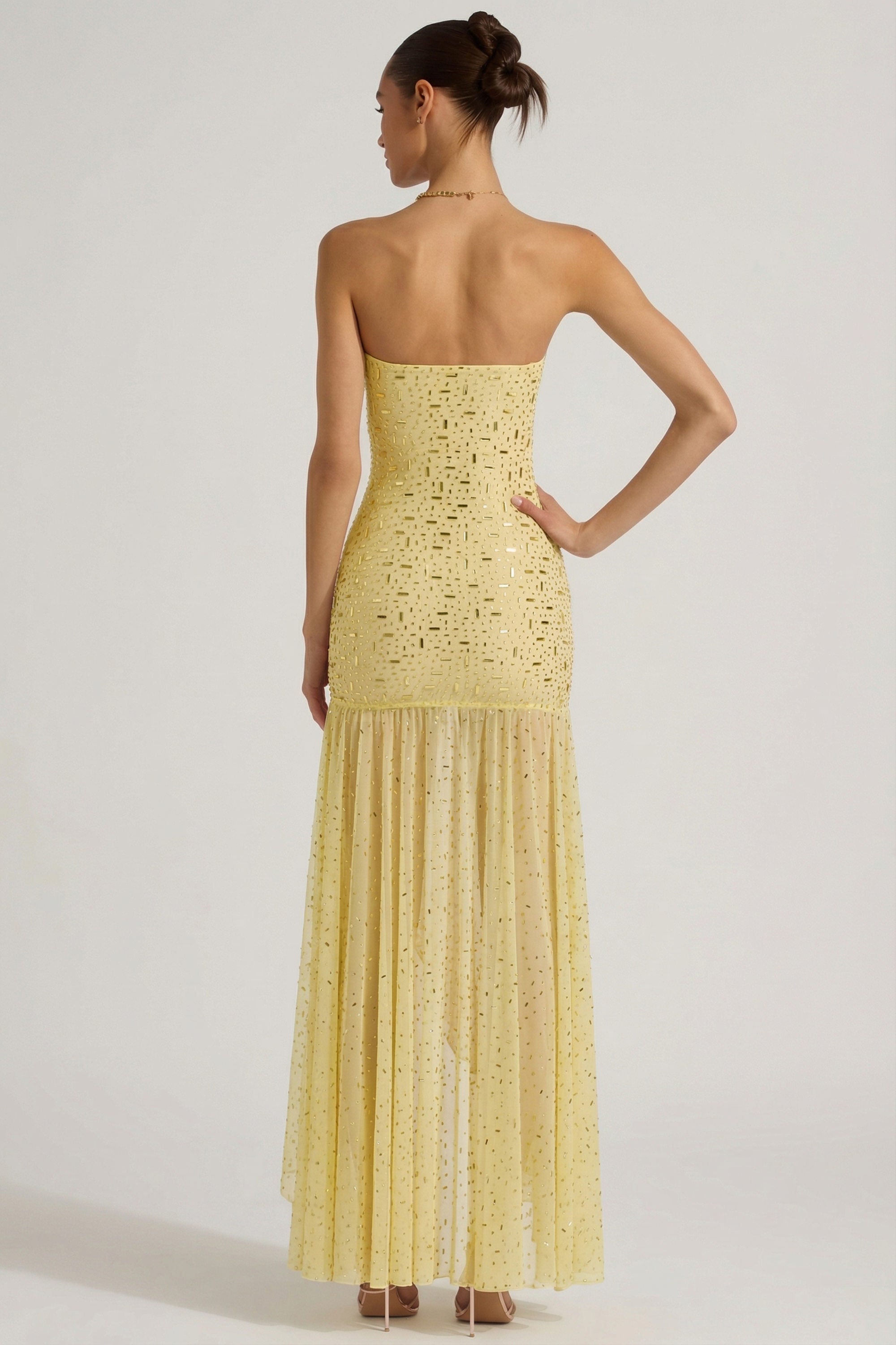 Princess Polly Sheer Maxi Dress Uk Kerra Semi-Sheer Embellished Asymmetric  Maxi Dress In Yellow Oh