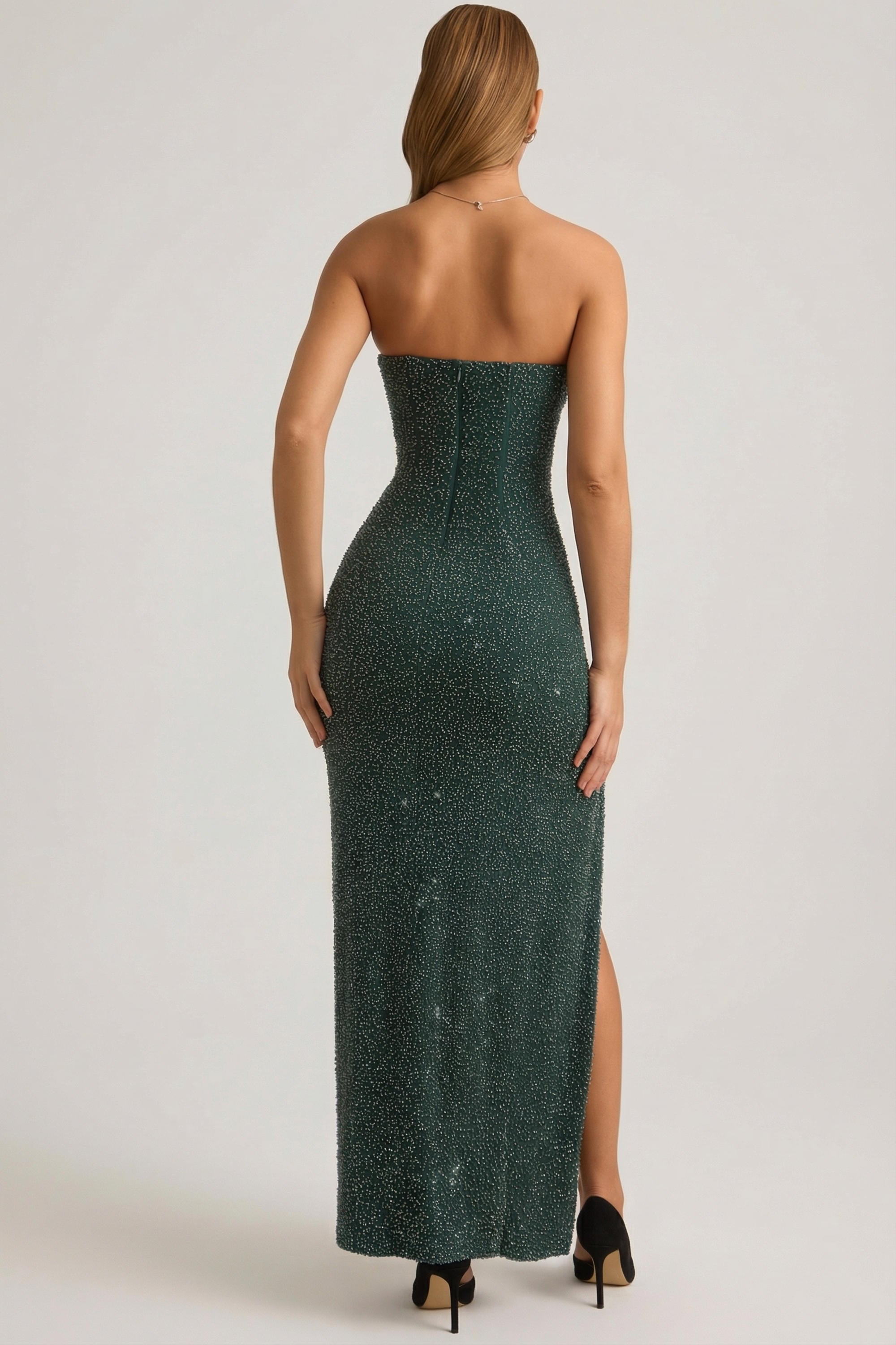 La Rochette Embellished Strapless Cowl-Neck Maxi Dress in Emerald Green |  Oh Polly
