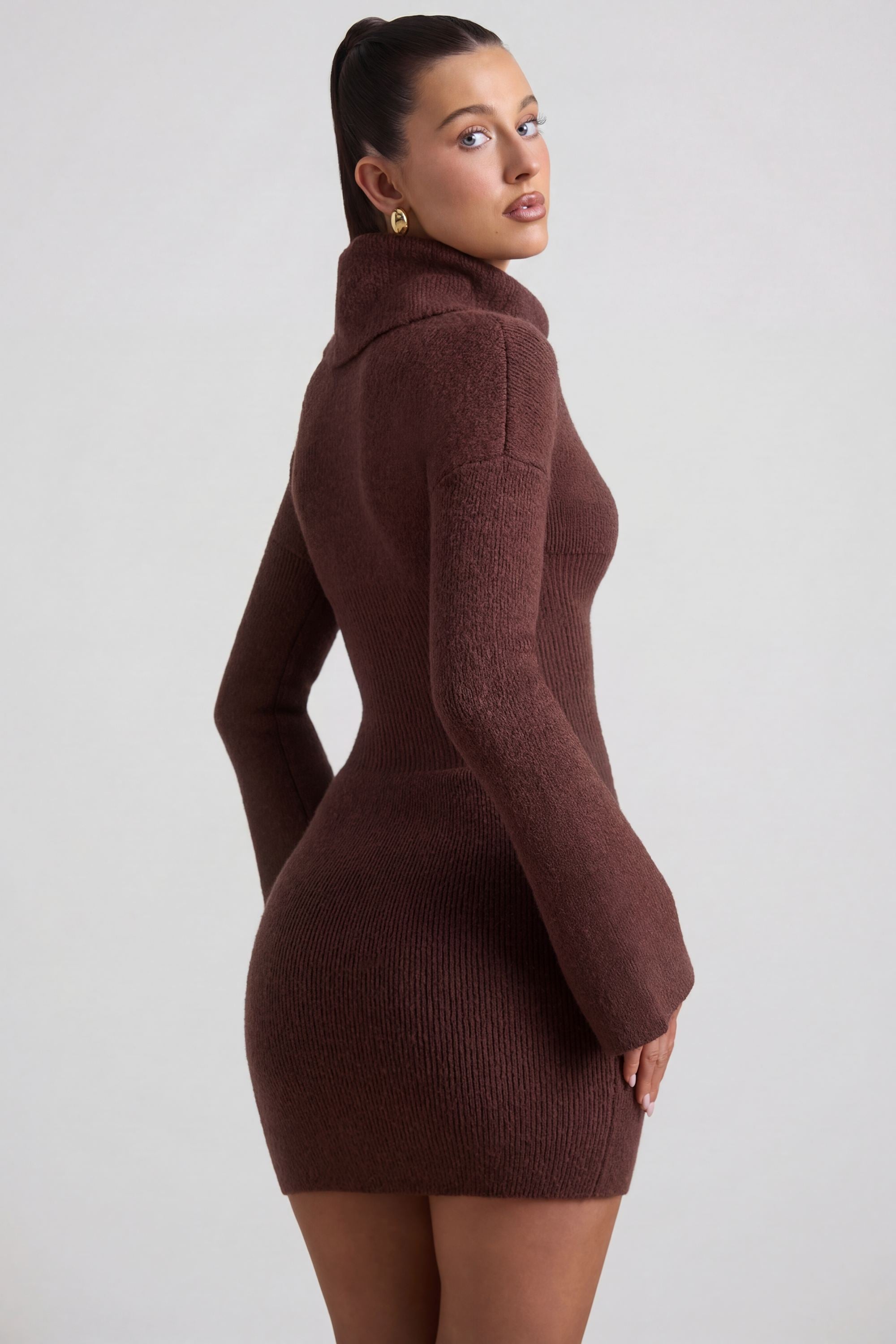 Marta Ribbed-Knit Turtleneck Mini Jumper Dress in Espresso | Oh Polly Marta Ribbed-Knit Turtleneck Mini Jumper Dress in Espresso | Oh Polly