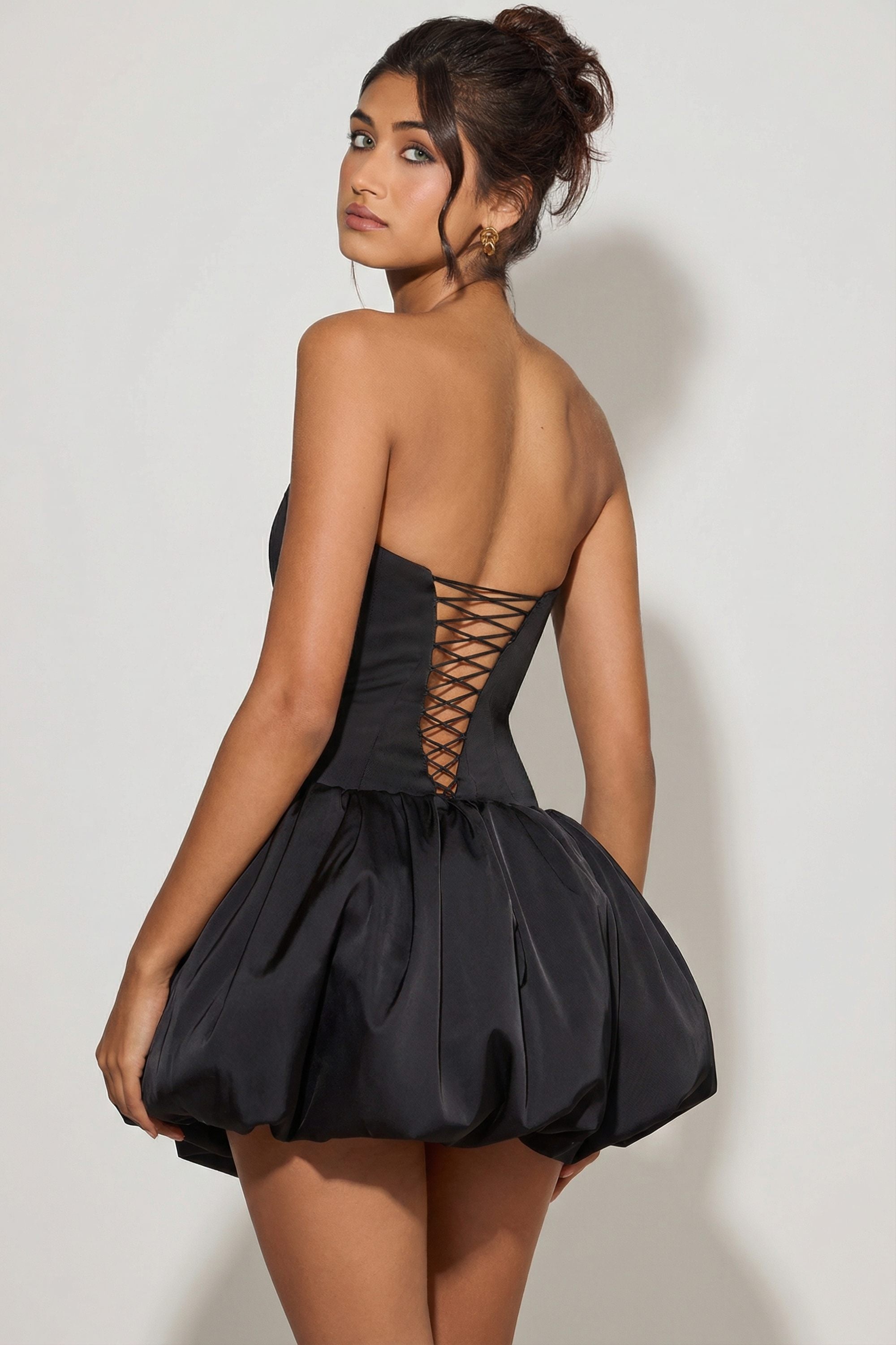 lace up bubble hem corset mini dress Ludmila Halterneck Lace-Up Bubble Hem Corset Micro Mini Dress in Berry Red