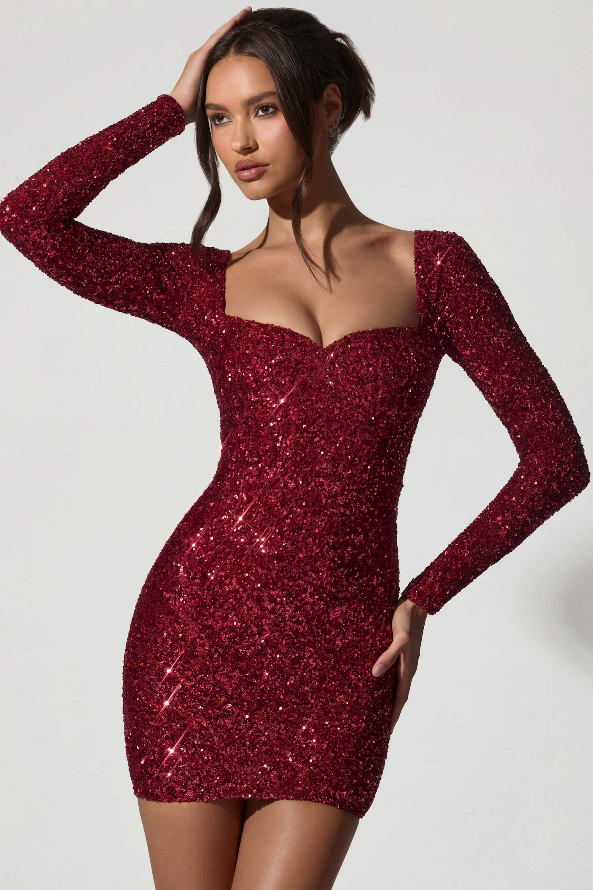 oh polly st germain dress red Embellished Sweetheart-Neck Mini Dress in Red