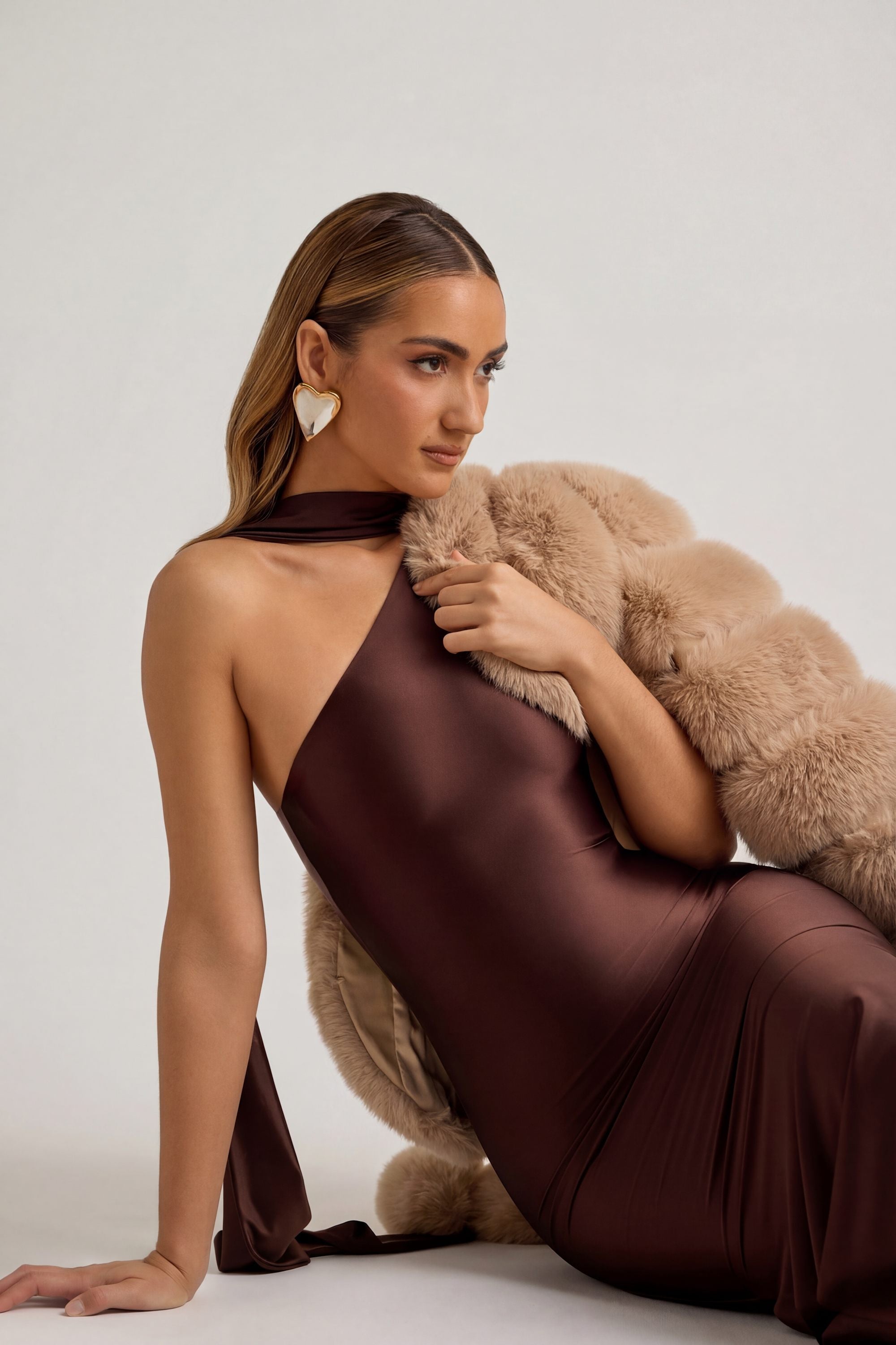 Shaya Asymmetric Scarf-Detail Midaxi Dress in Chocolate Brown Oh Polly UK Shaya Asymmetric Scarf-Detail Midaxi Dress in Chocolate Brown Oh Polly UK