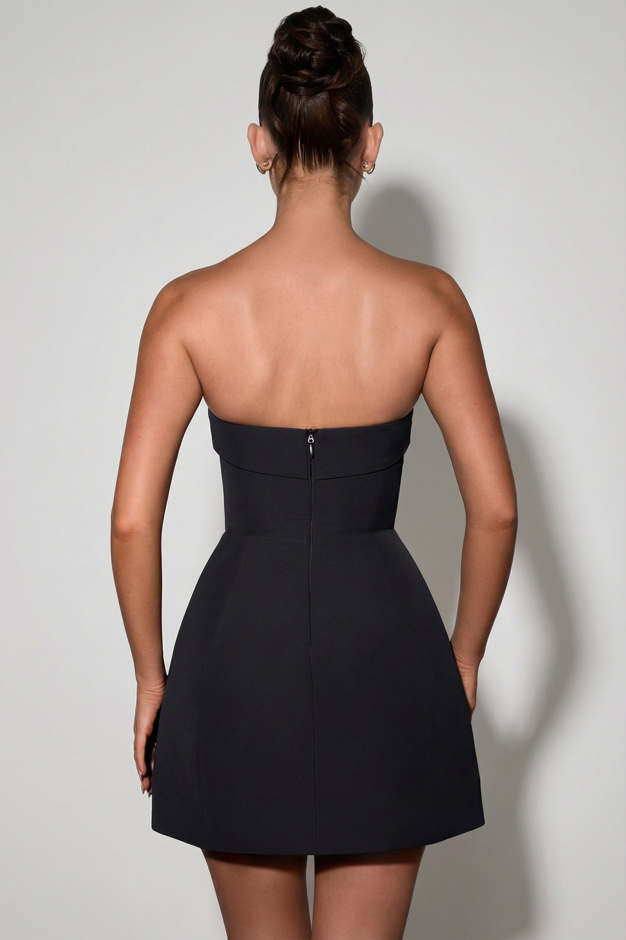 blue dress for baby girl Taia Foldover-Neck Structured Tulip Mini Dress in Black