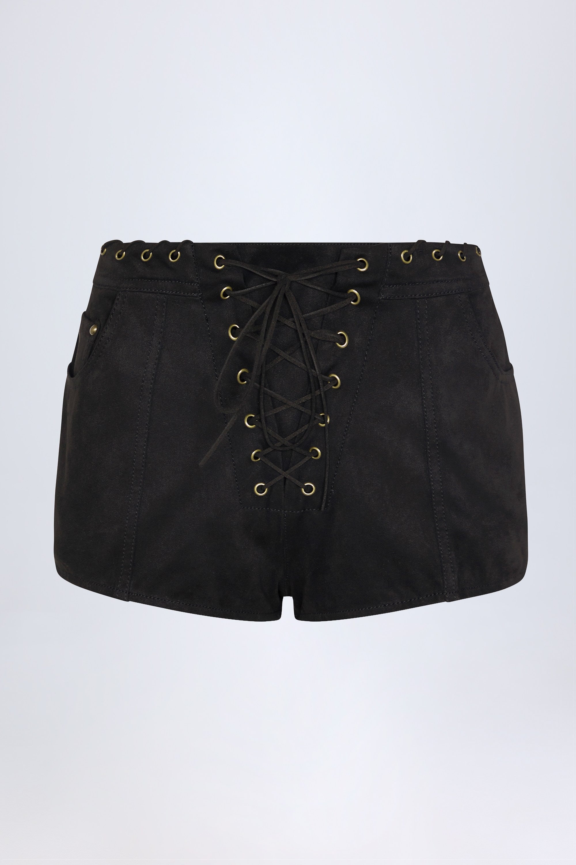 Parva Lace-Up Mid-Rise Shorts in Black | Oh Polly – Oh Polly UK