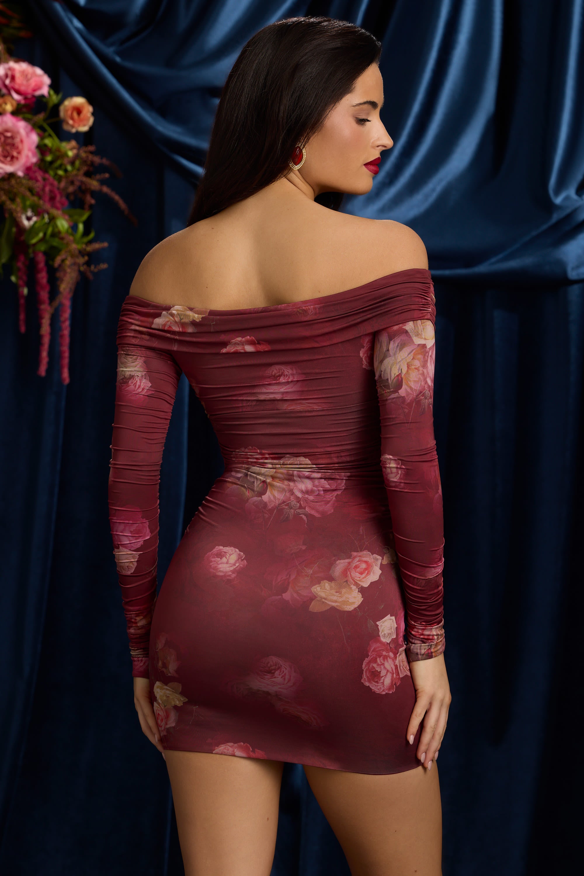 Poppy Neutral Off Shoulder Mini Dress with 3D Florals main image 0