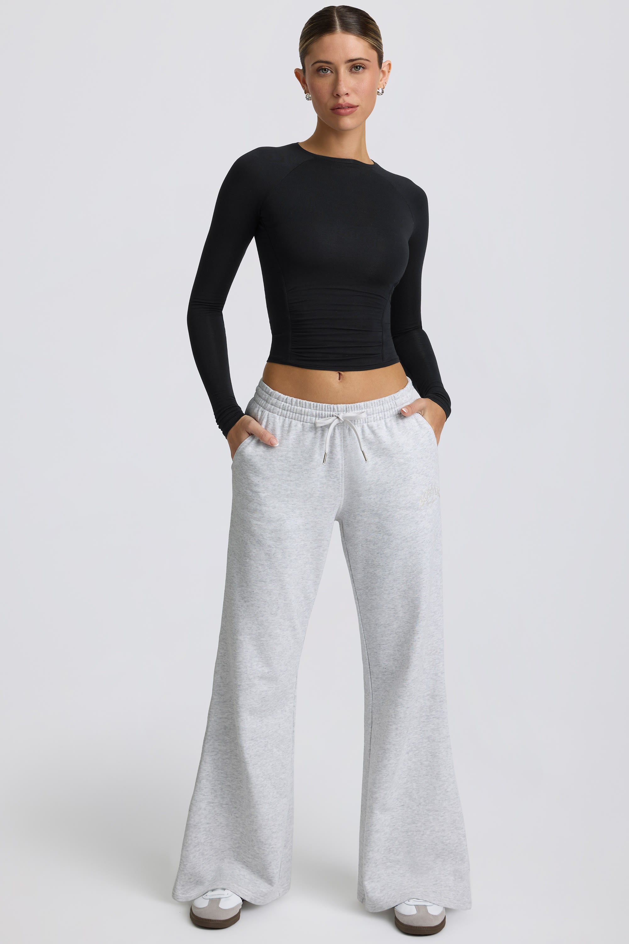 Ash Grey Marl Grey Sweatpants High Waisted Low-Rise Wide-Leg