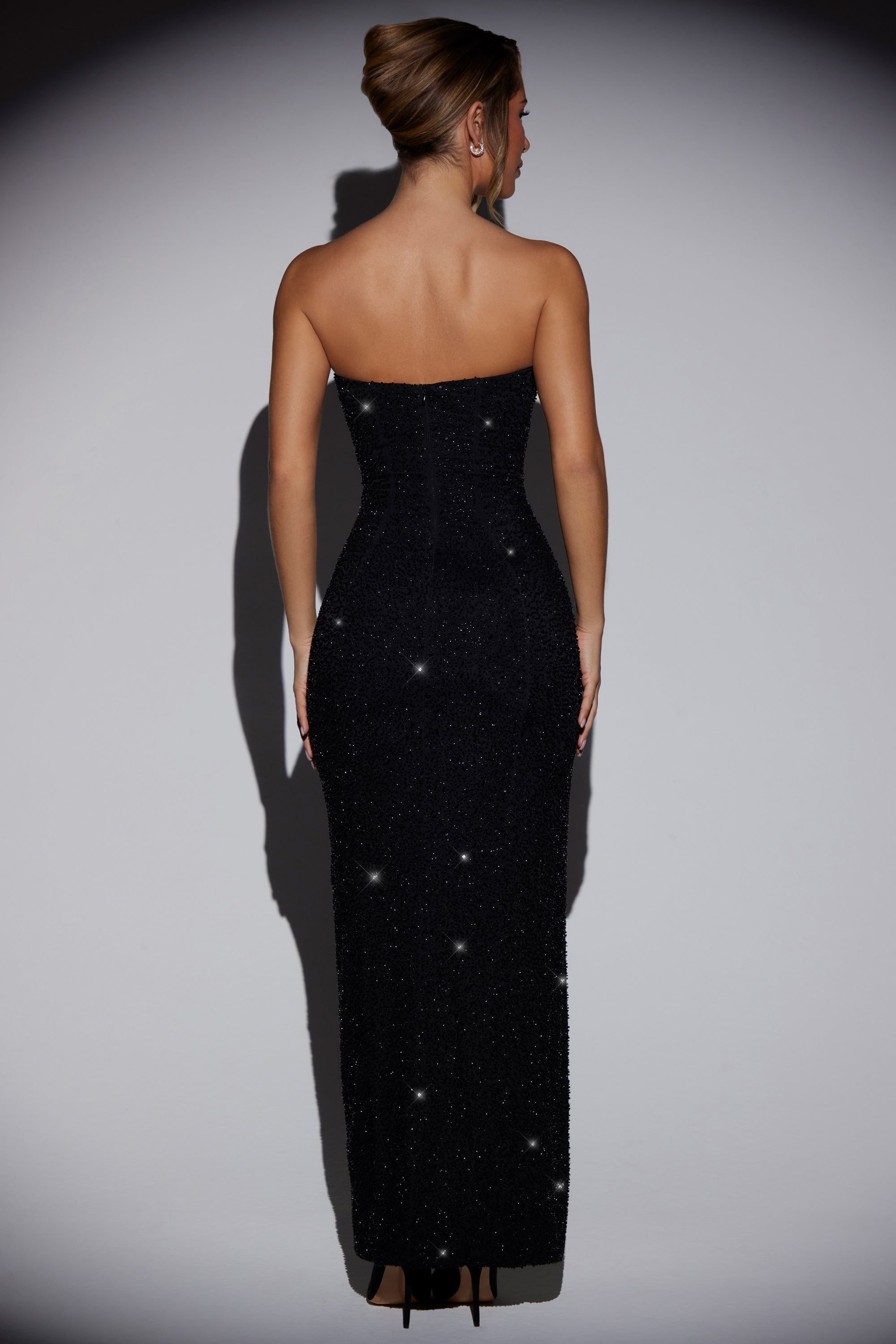 la rochette embellished bandeau cowl neck maxi dress in black Oh Polly Embellished Bandeau Cowl Neck Maxi Dress in Black