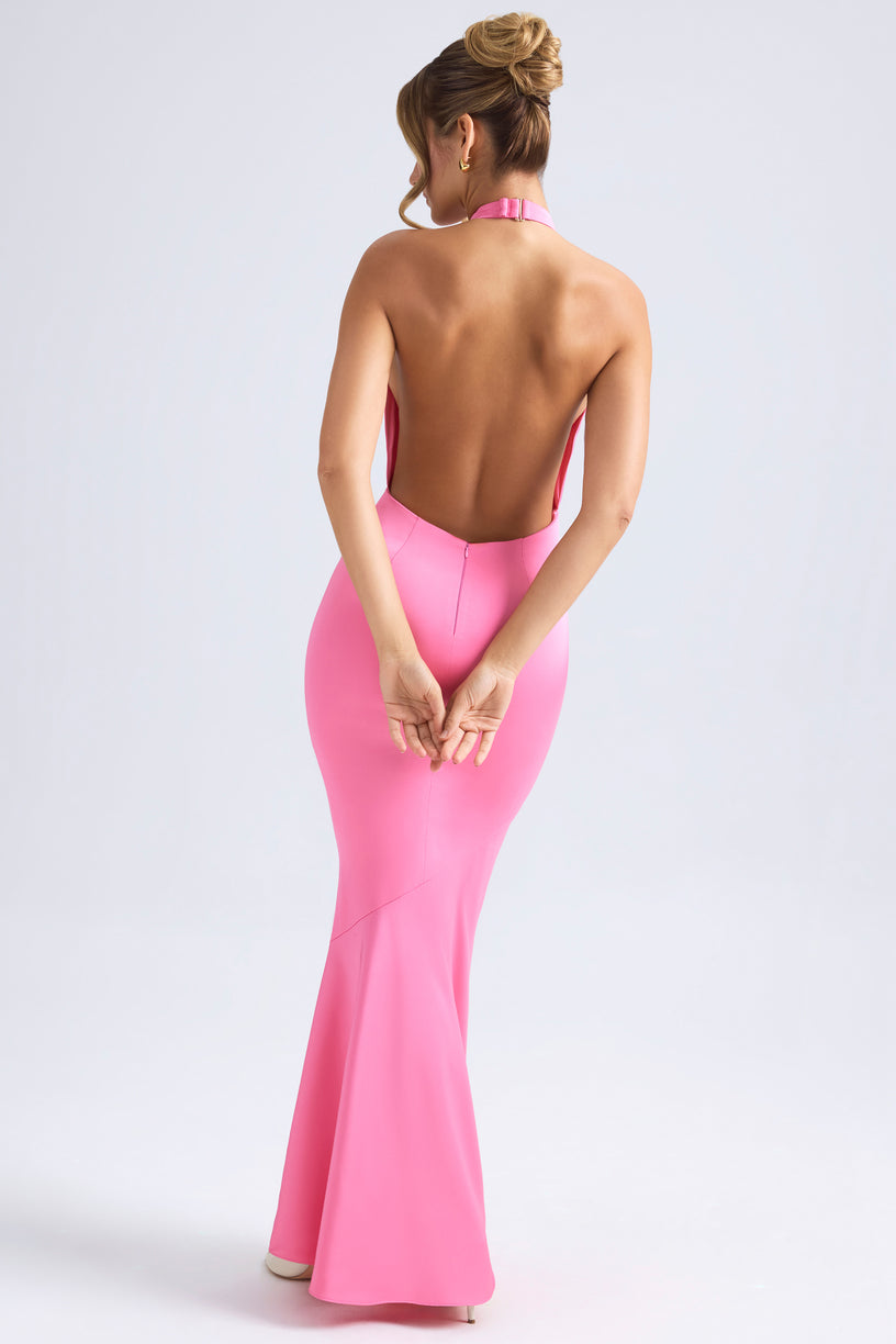 Halterneck Fishtail Gown in Hot Pink - 2