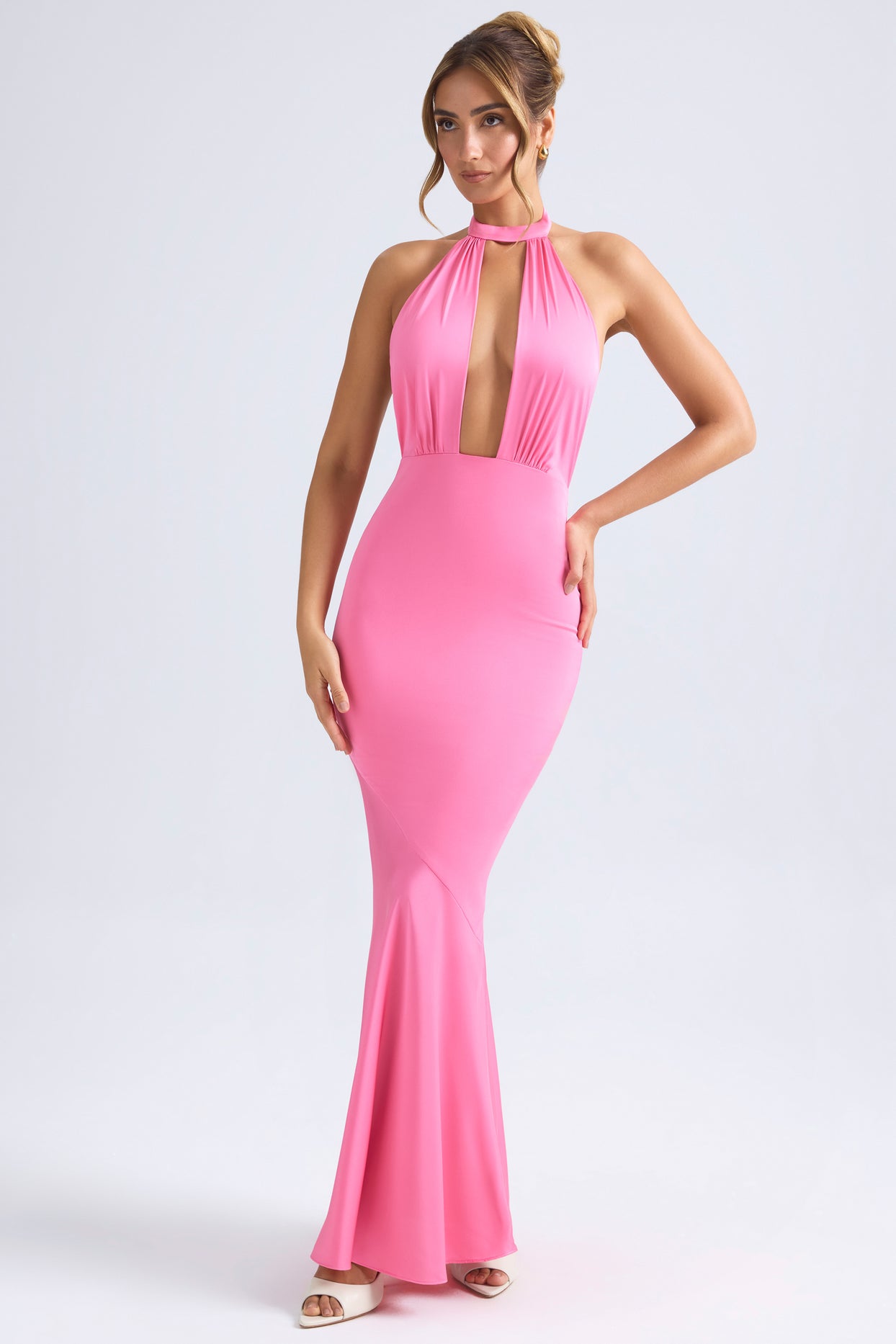 Halterneck Fishtail Gown in Hot Pink