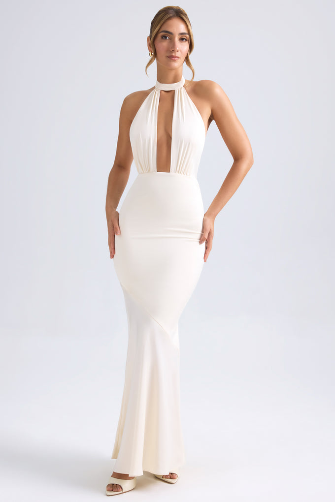 Halterneck Fishtail Gown in Ivory