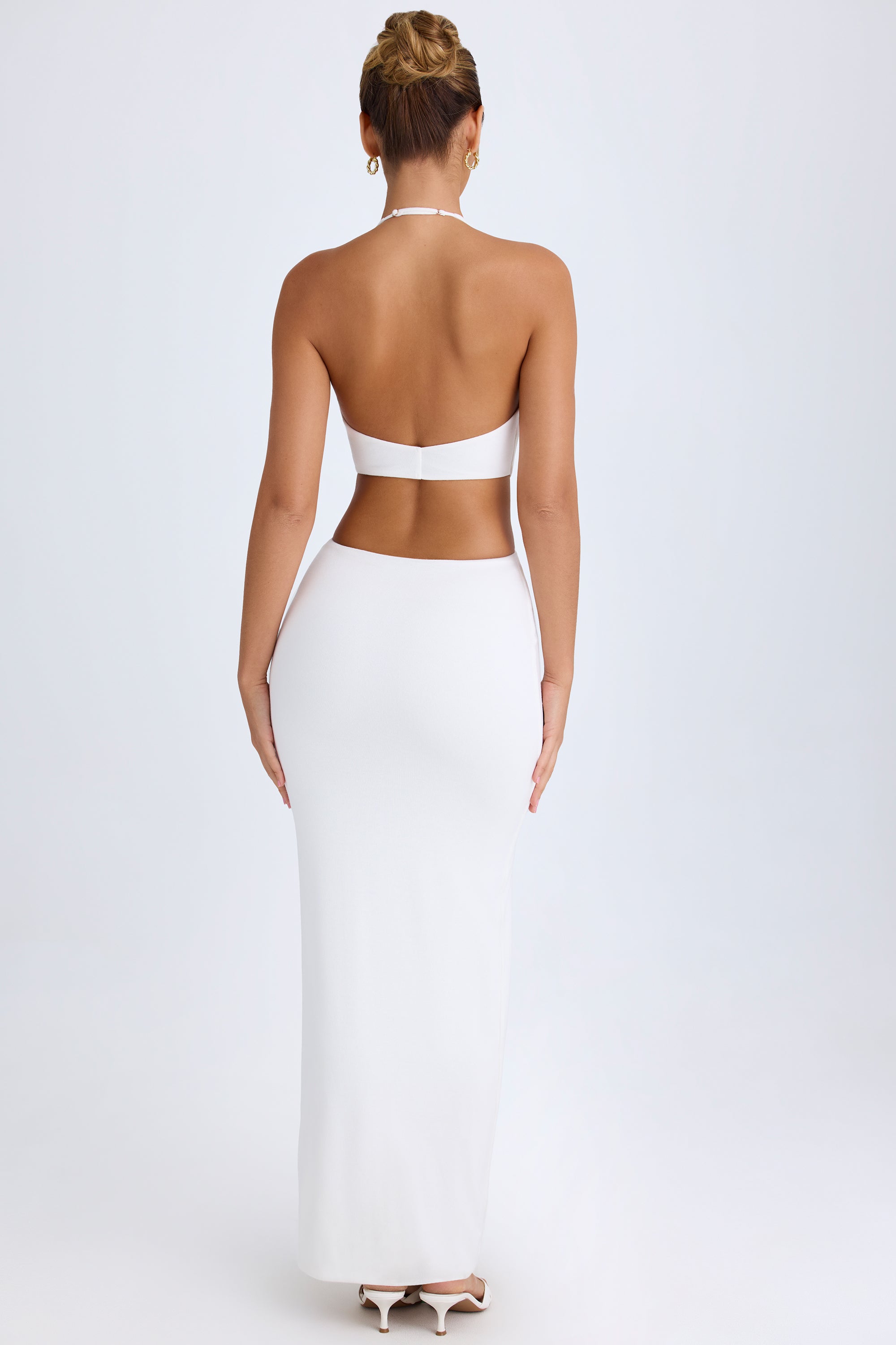 CALANTHA Cut-Out Halterneck Maxi Dress in White